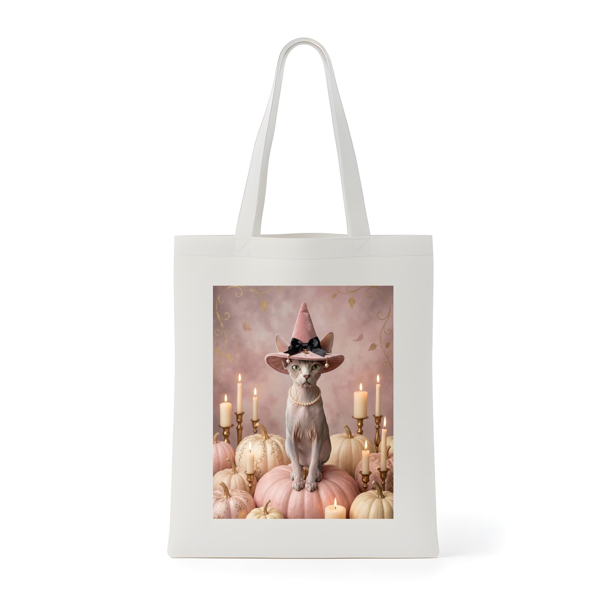 Sphynx Pumpkin & Candlelight Oil-Painting Halloween Tote Bag