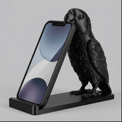 アカハラインコのルネサンス肖像画スマホスタンド(シルクブラック)