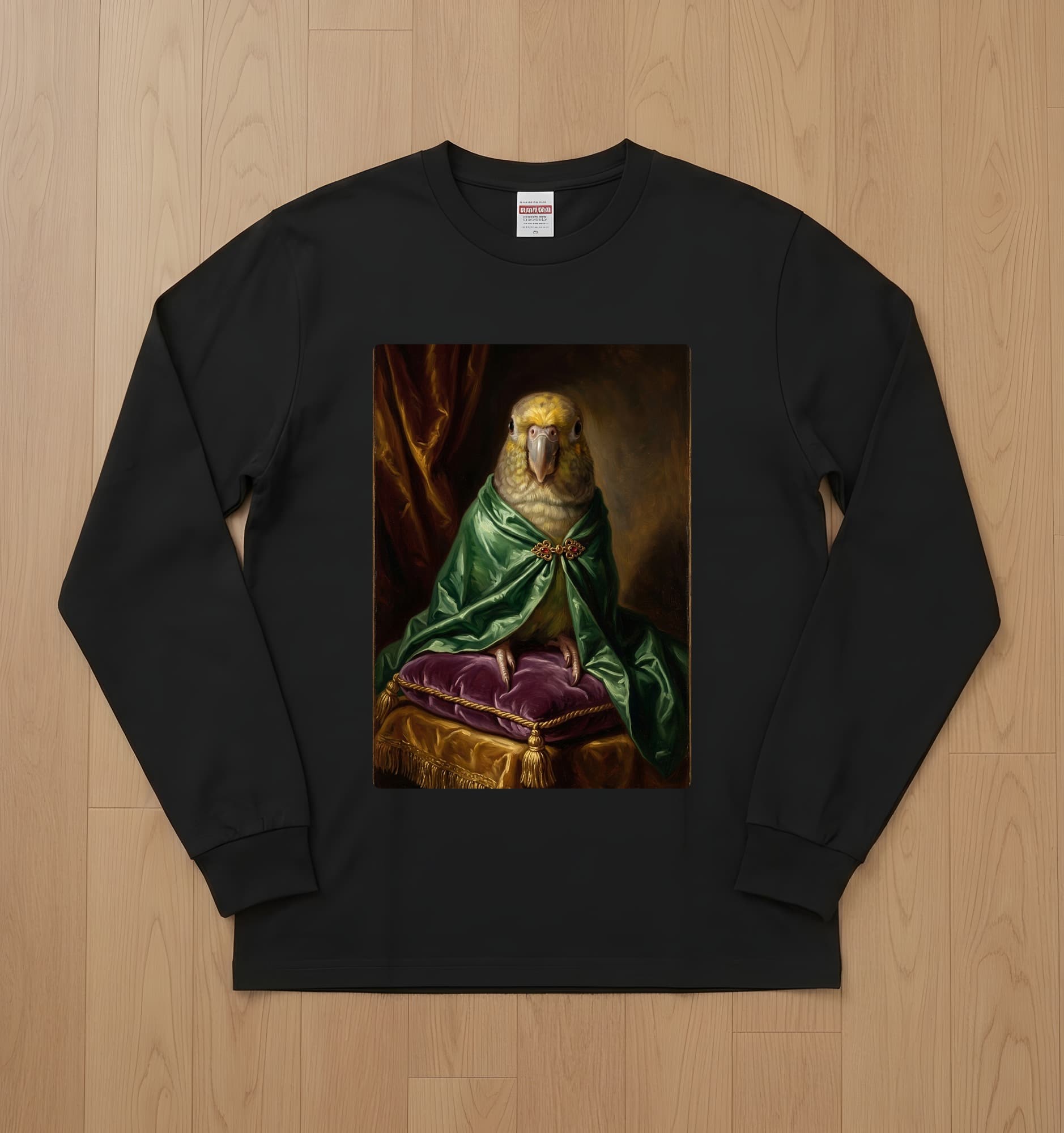 Meyer's Parrot Renaissance Portrait Long Sleeve T-Shirt (Black)