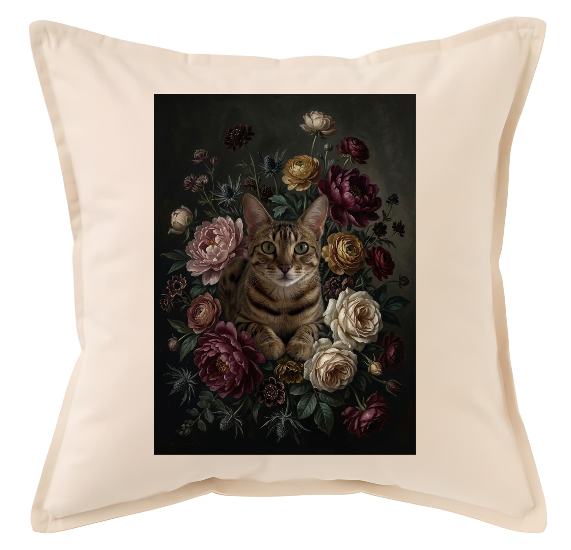 オシキャットの花の油絵風アート花柄クッション