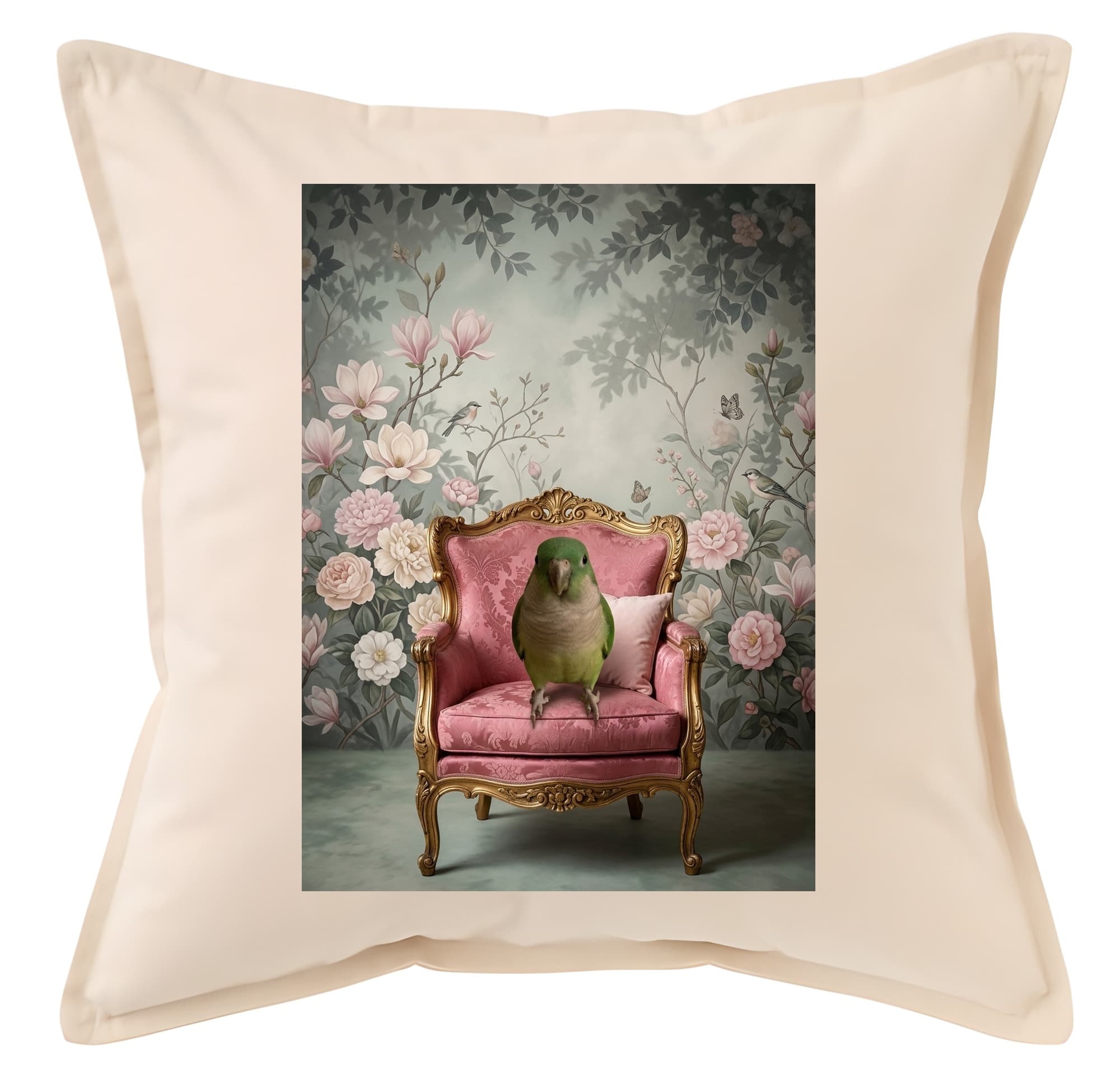 Quaker Parrot Shabby Pink Oil-Painting Rococo Cushion