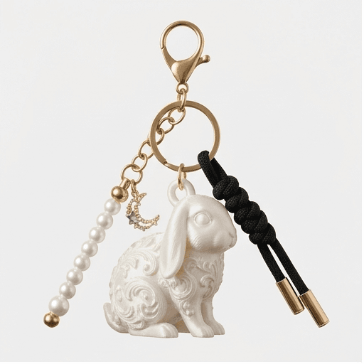 Mini Lop Renaissance Portrait Keychain (Pearl White)