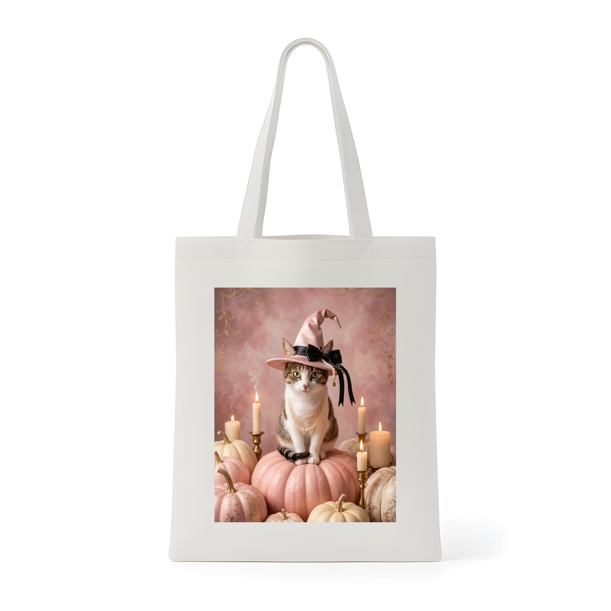 mixed breed cat Pumpkin & Candlelight Oil-Painting Halloween Tote Bag