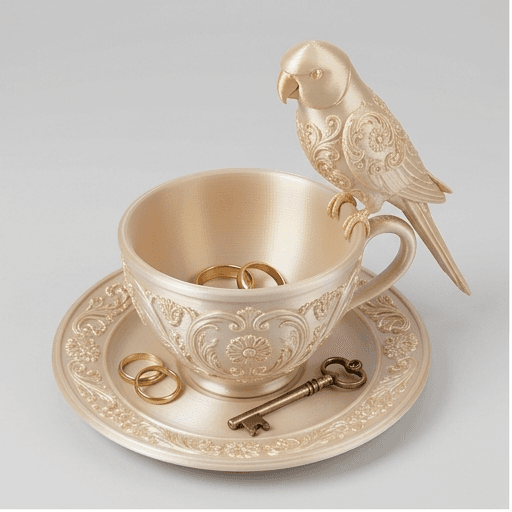 Rose-ringed Parakeet Renaissance Portrait Trinket Tray (Silky Gold)