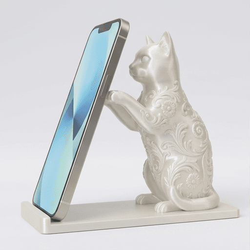 猫のルネサンス肖像画スマホスタンド(シルクホワイト)