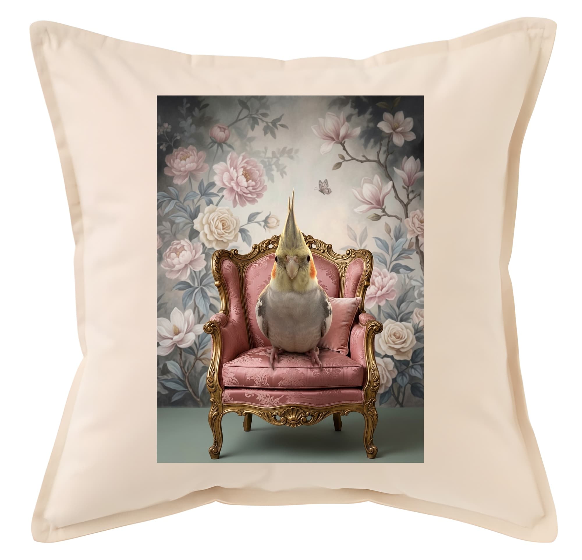 Cockatiel Shabby Pink Oil-Painting Rococo Cushion