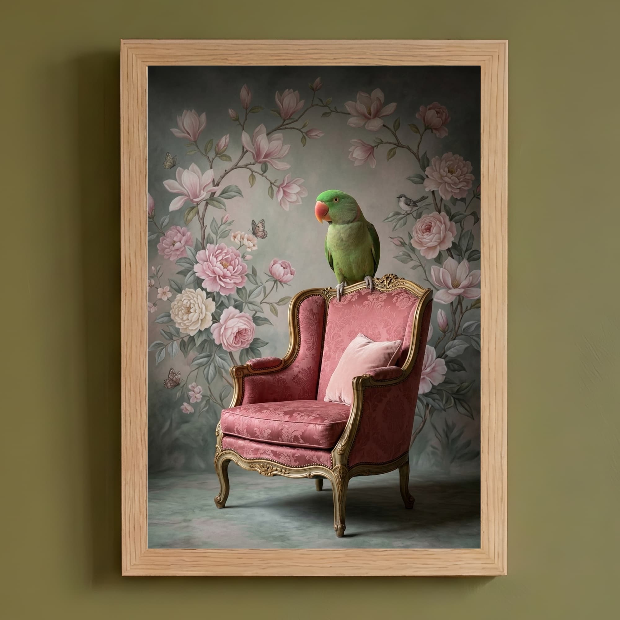 Eclectus Parrot Shabby Pink Oil-Painting Rococo Framed Art Print (A4)