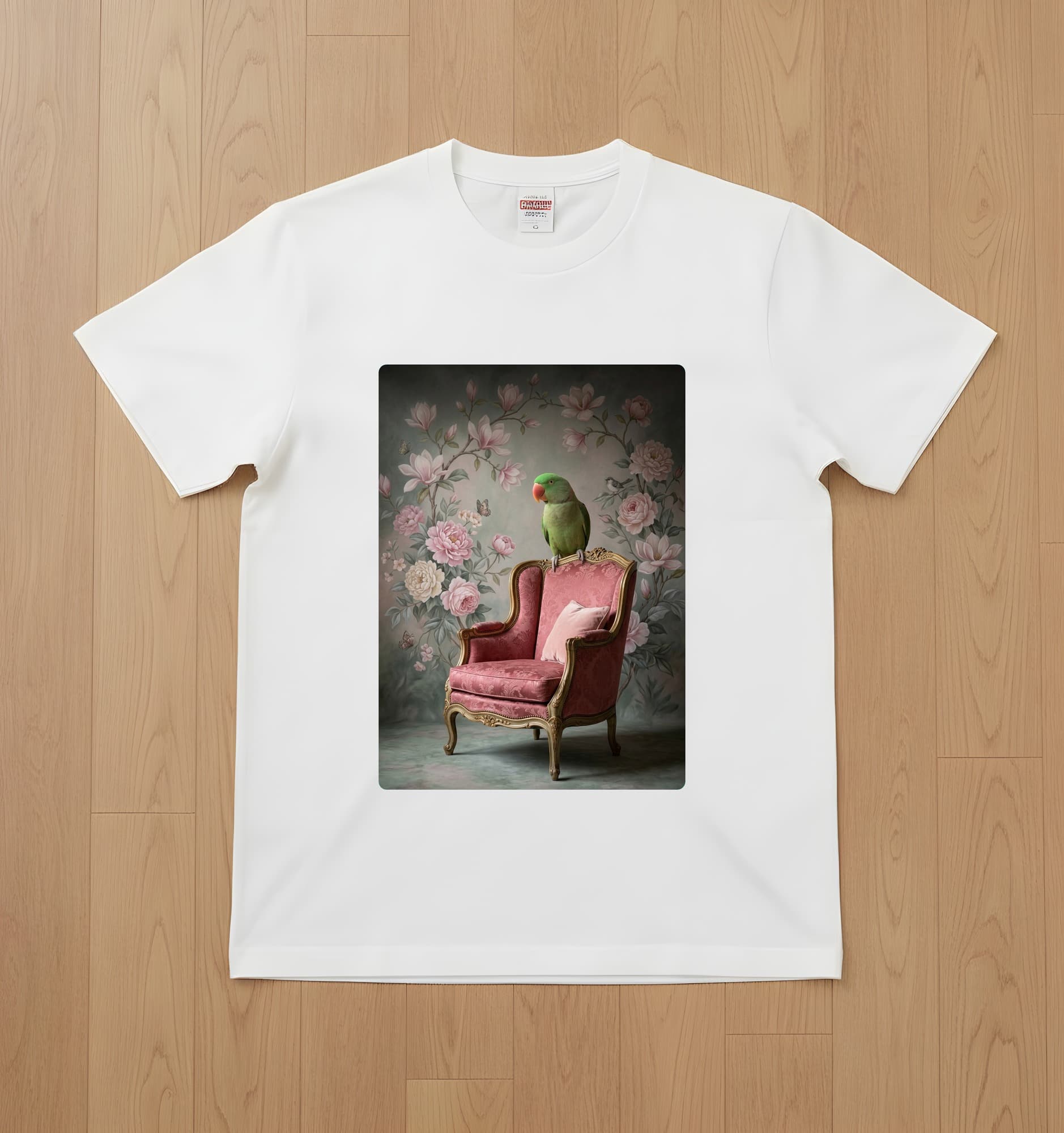 Eclectus Parrot Shabby Pink Oil-Painting Rococo T-Shirt (White)