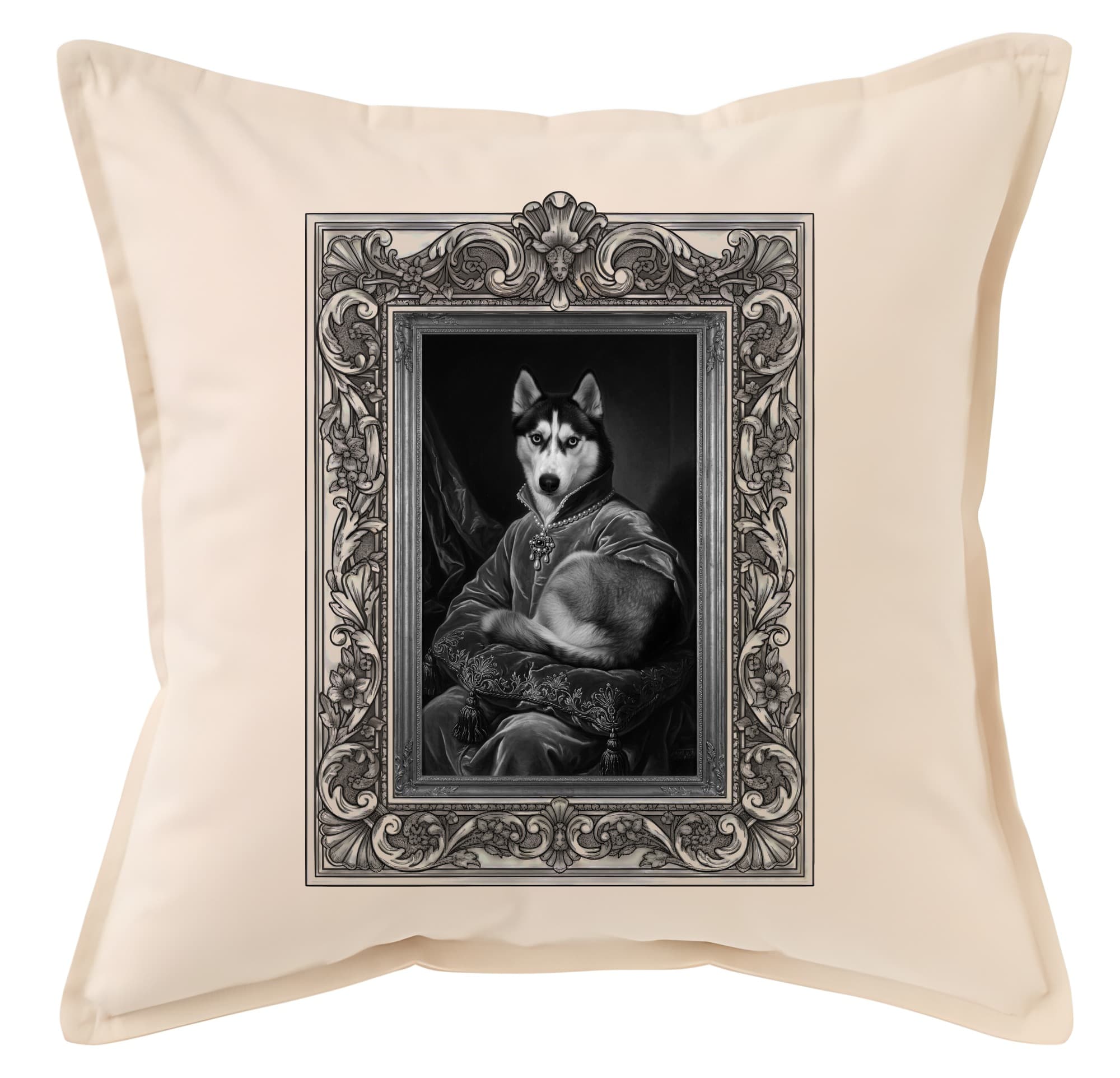 Siberian husky Renaissance Portrait Throw Cushion (Framed Design)