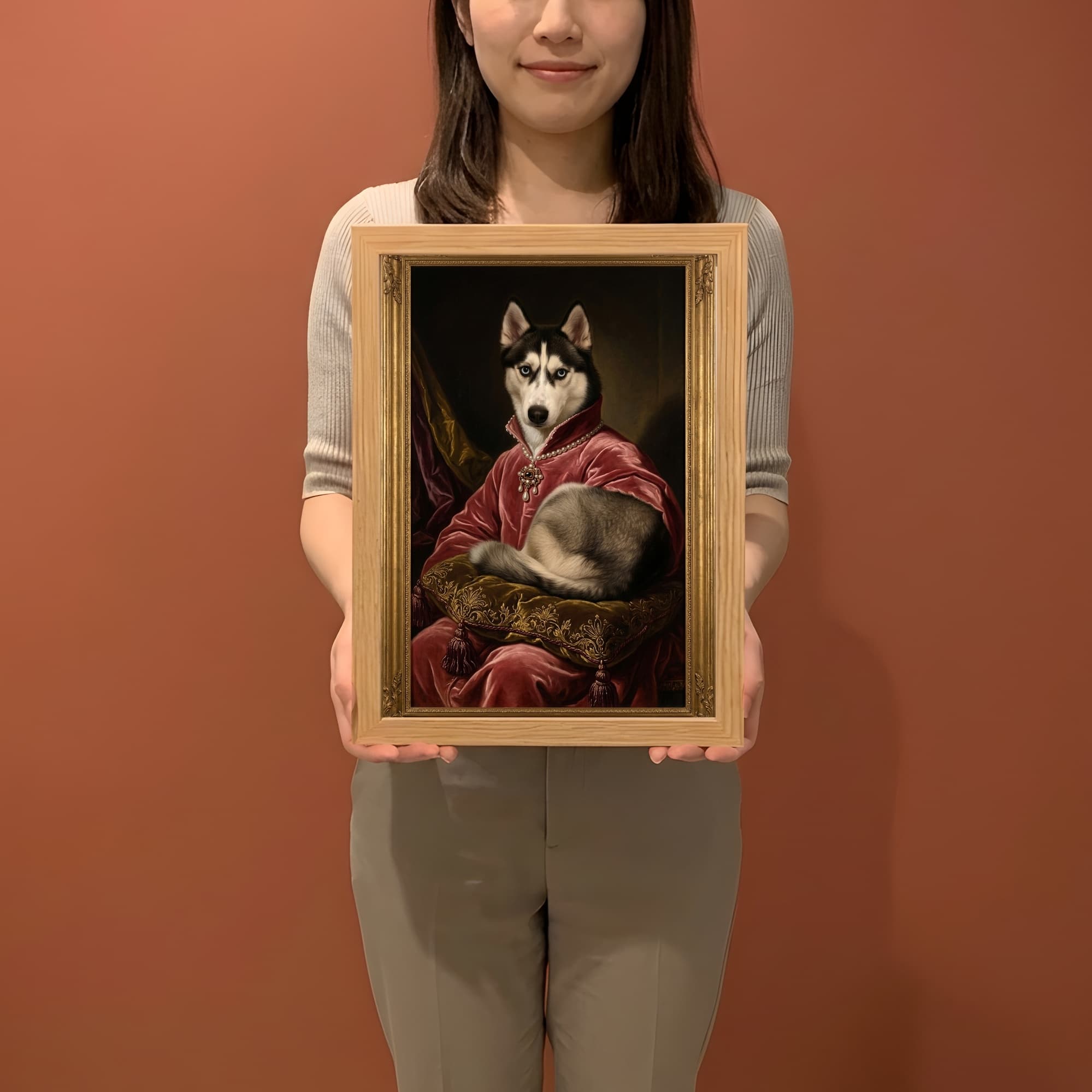 シベリアンハスキーのルネサンス肖像画額装プリント(A4サイズ) 2