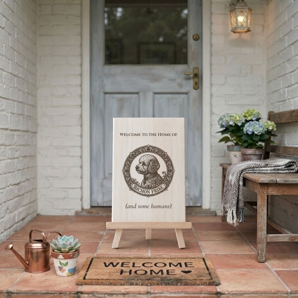 bichon frise Renaissance Portrait Wooden Welcome Board 2