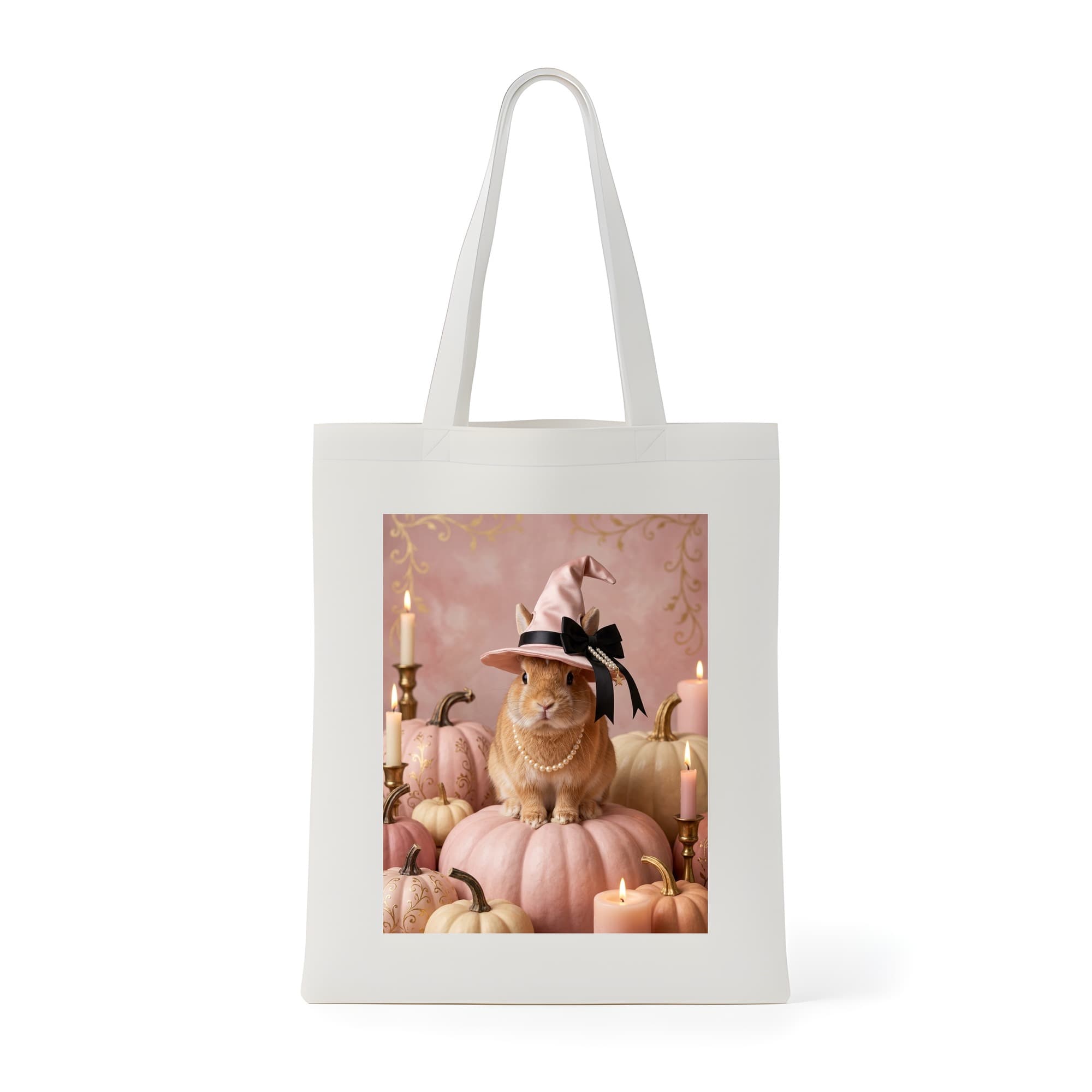 Netherland Dwarf Pumpkin & Candlelight Oil-Painting Halloween Tote Bag