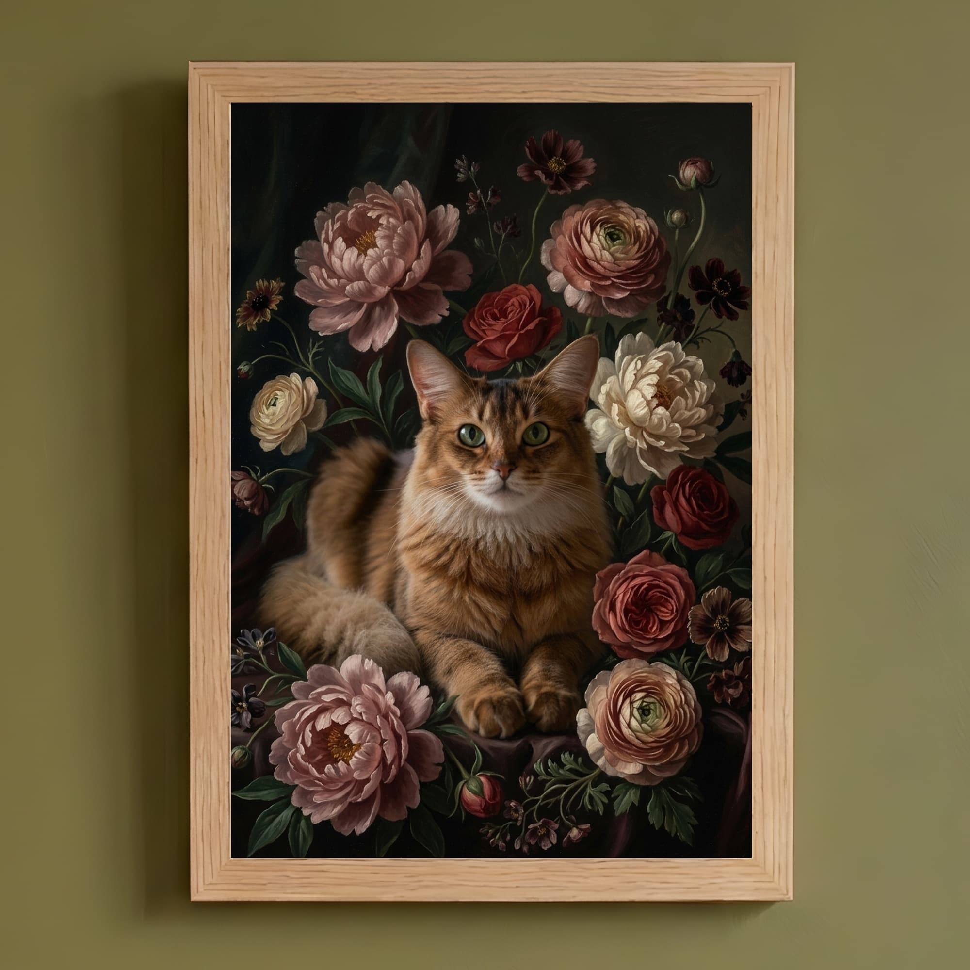 ソマリの花の油絵風アート花柄額装プリント(A4サイズ)