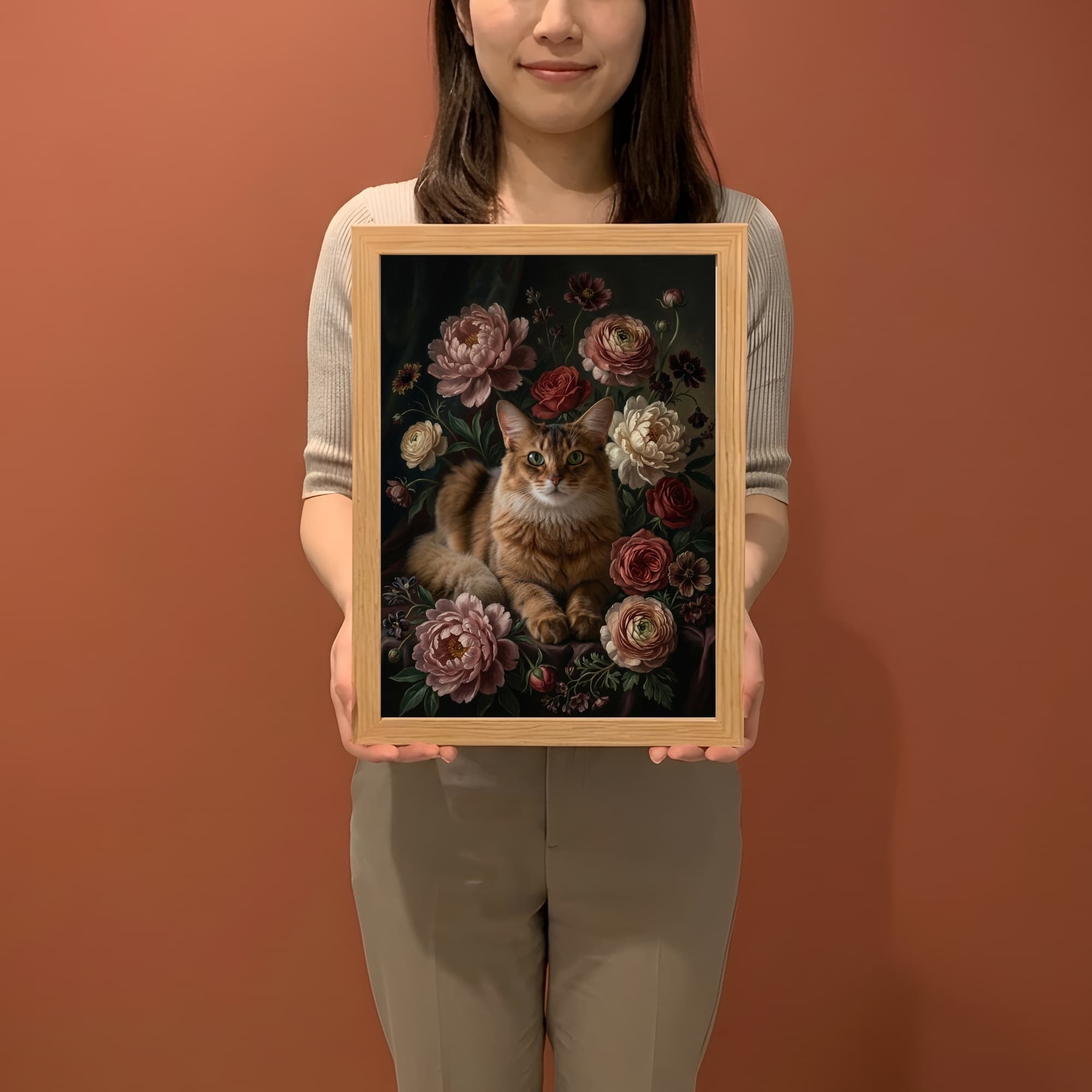 ソマリの花の油絵風アート花柄額装プリント(A4サイズ) 2