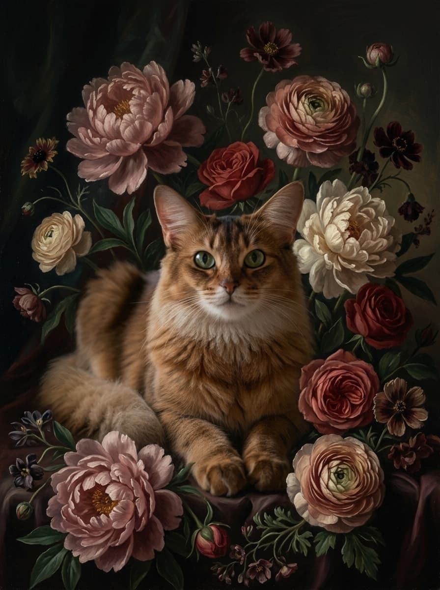 ソマリの花の油絵風アート花柄額装プリント(A4サイズ) 4