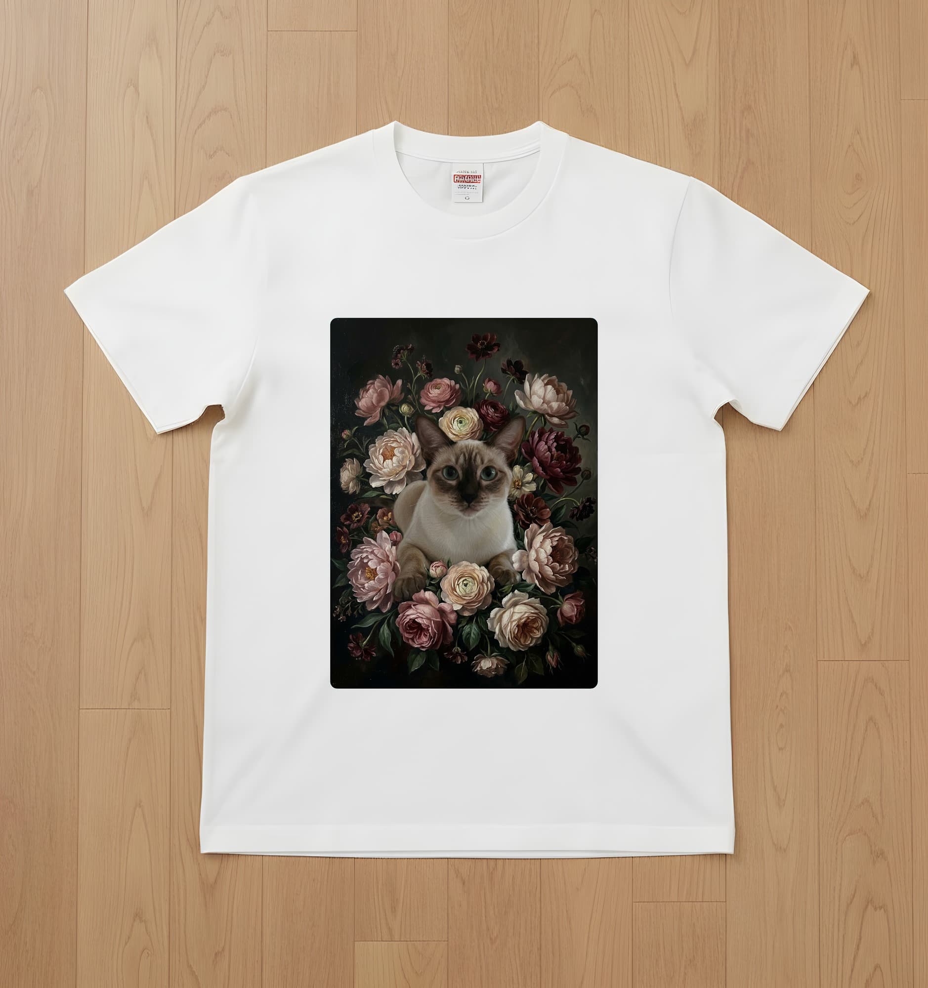 Siamese Floral Oil-Painting Floral T-Shirt (White)
