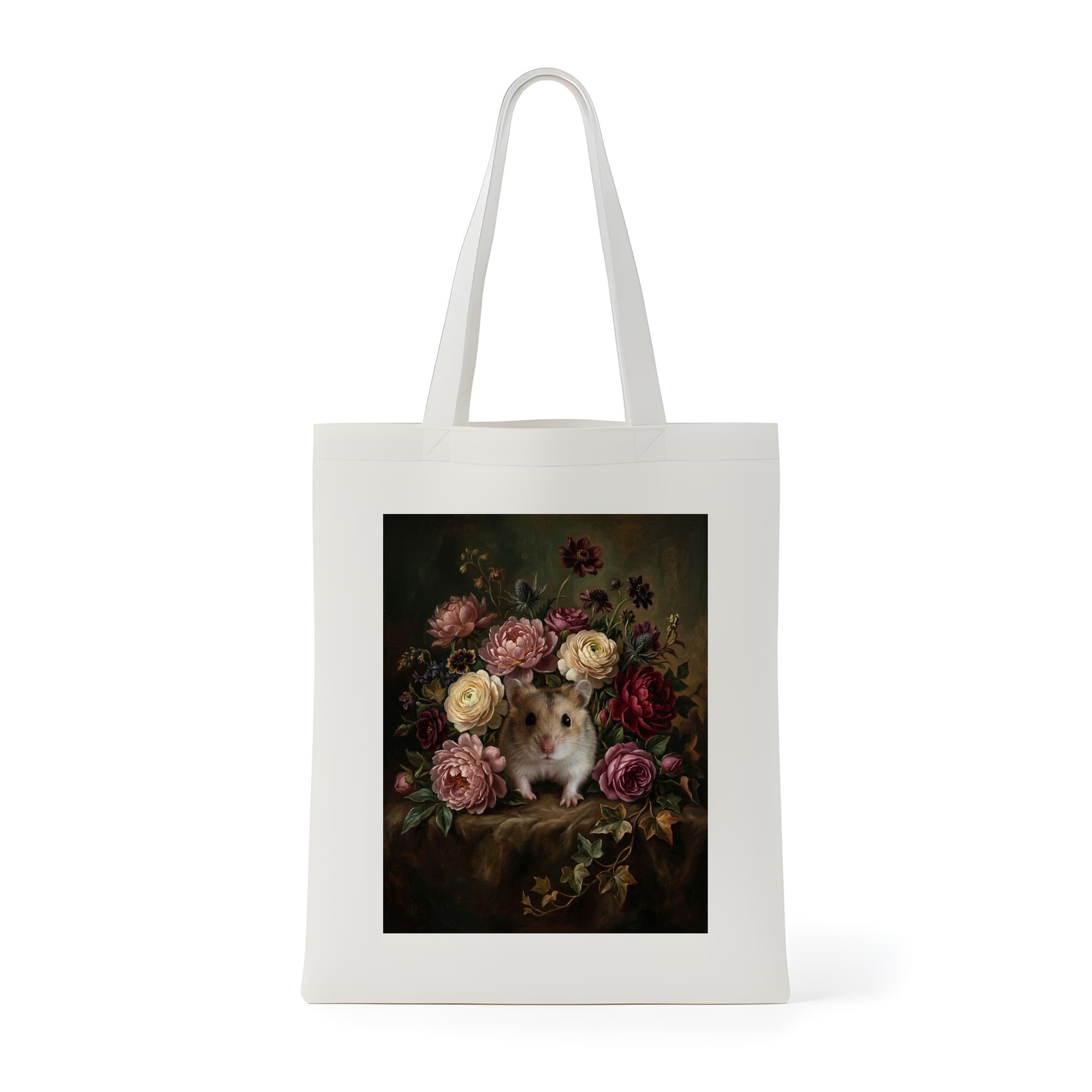 ロボロフスキーハムスターの花の油絵風アート花柄トートバッグ
