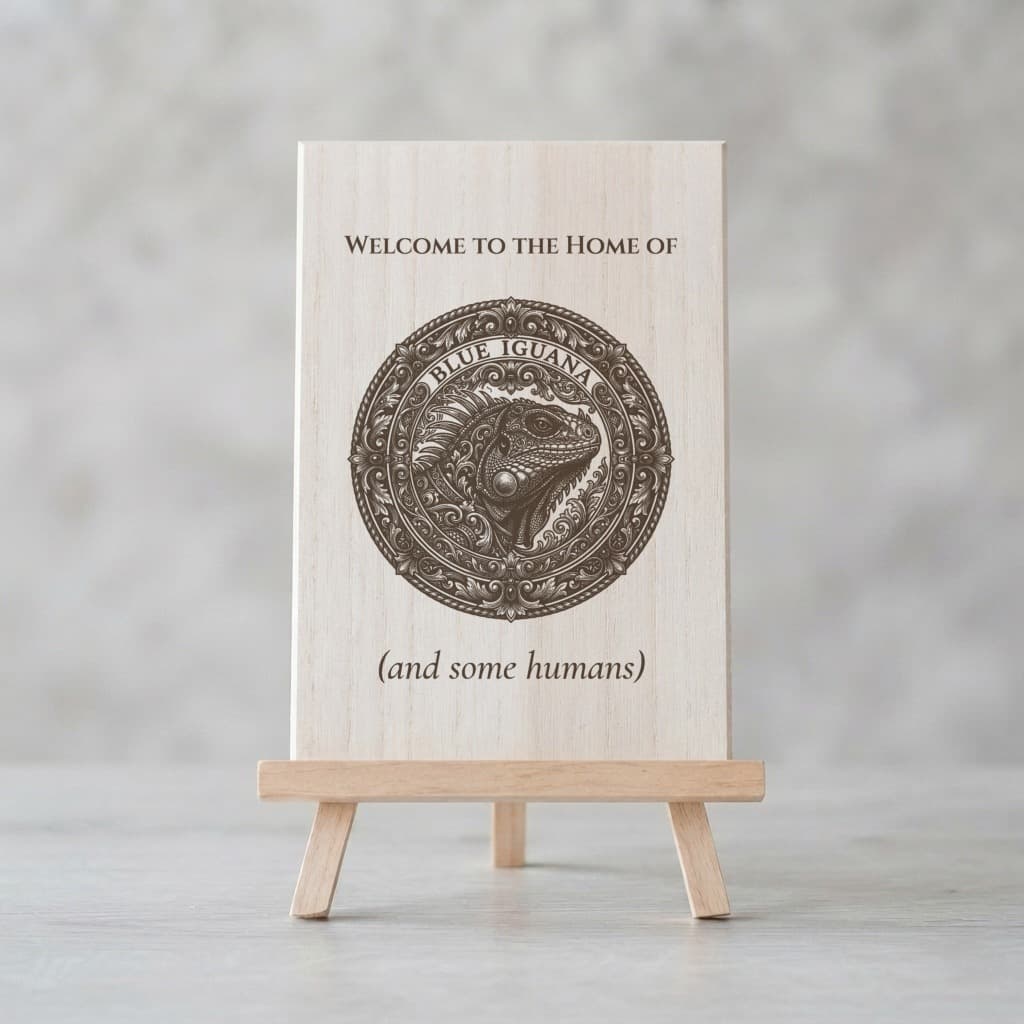 Blue Iguana Renaissance Portrait Wooden Welcome Board