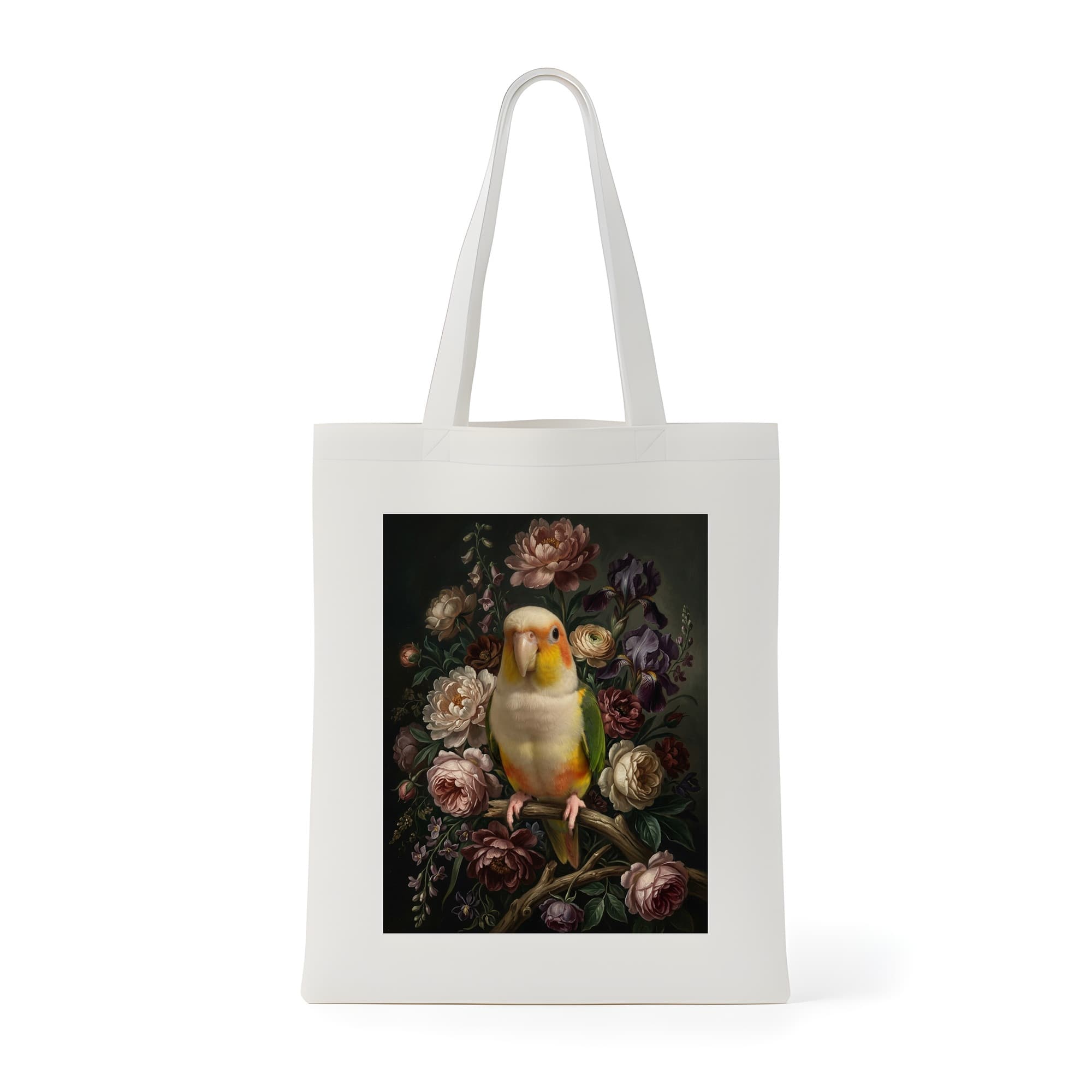 White-bellied Caique Floral Oil-Painting Floral Tote Bag