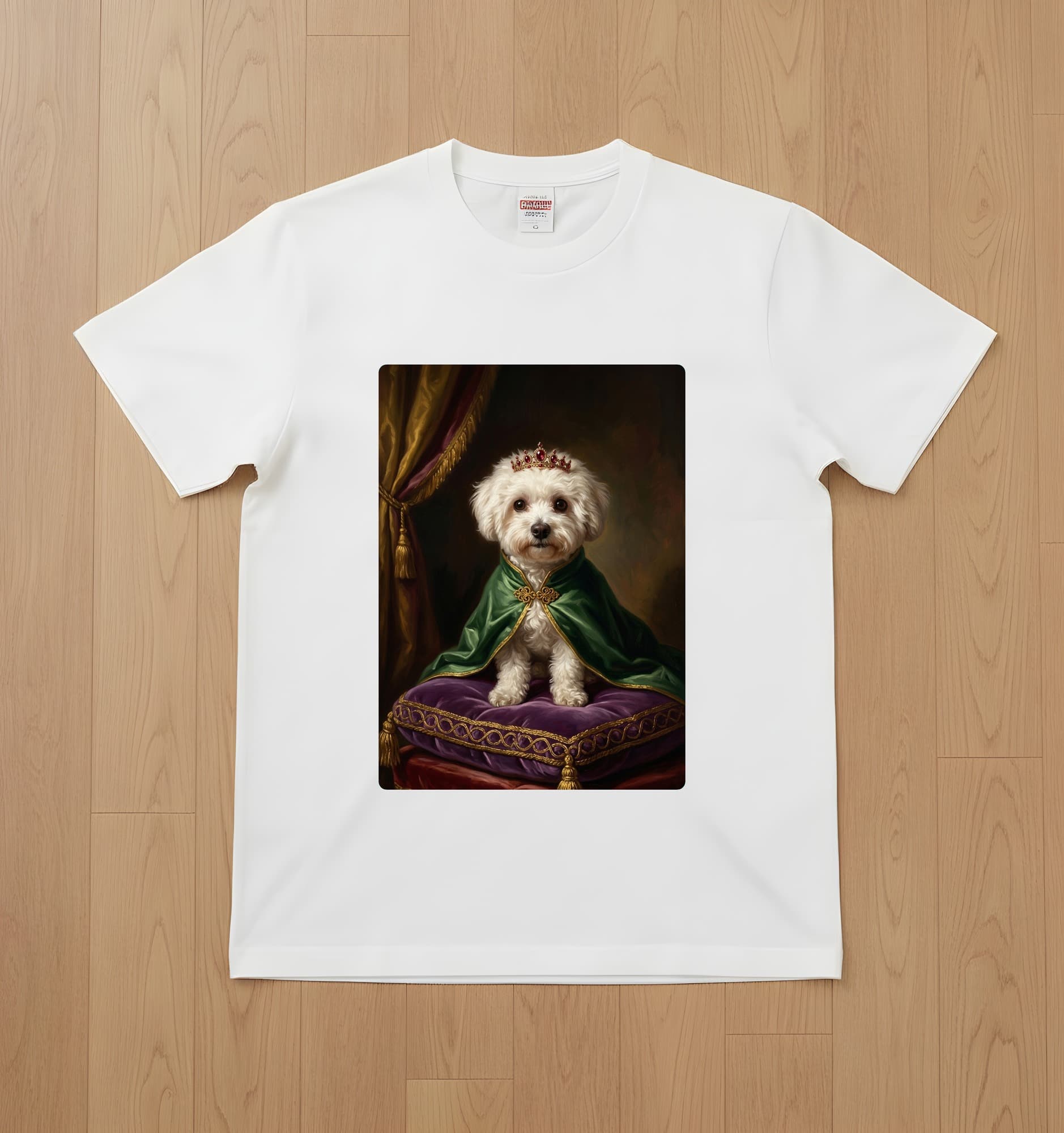 ビションフリーゼのルネサンス肖像画Tシャツ(ホワイト・カラープリント・額縁なし)