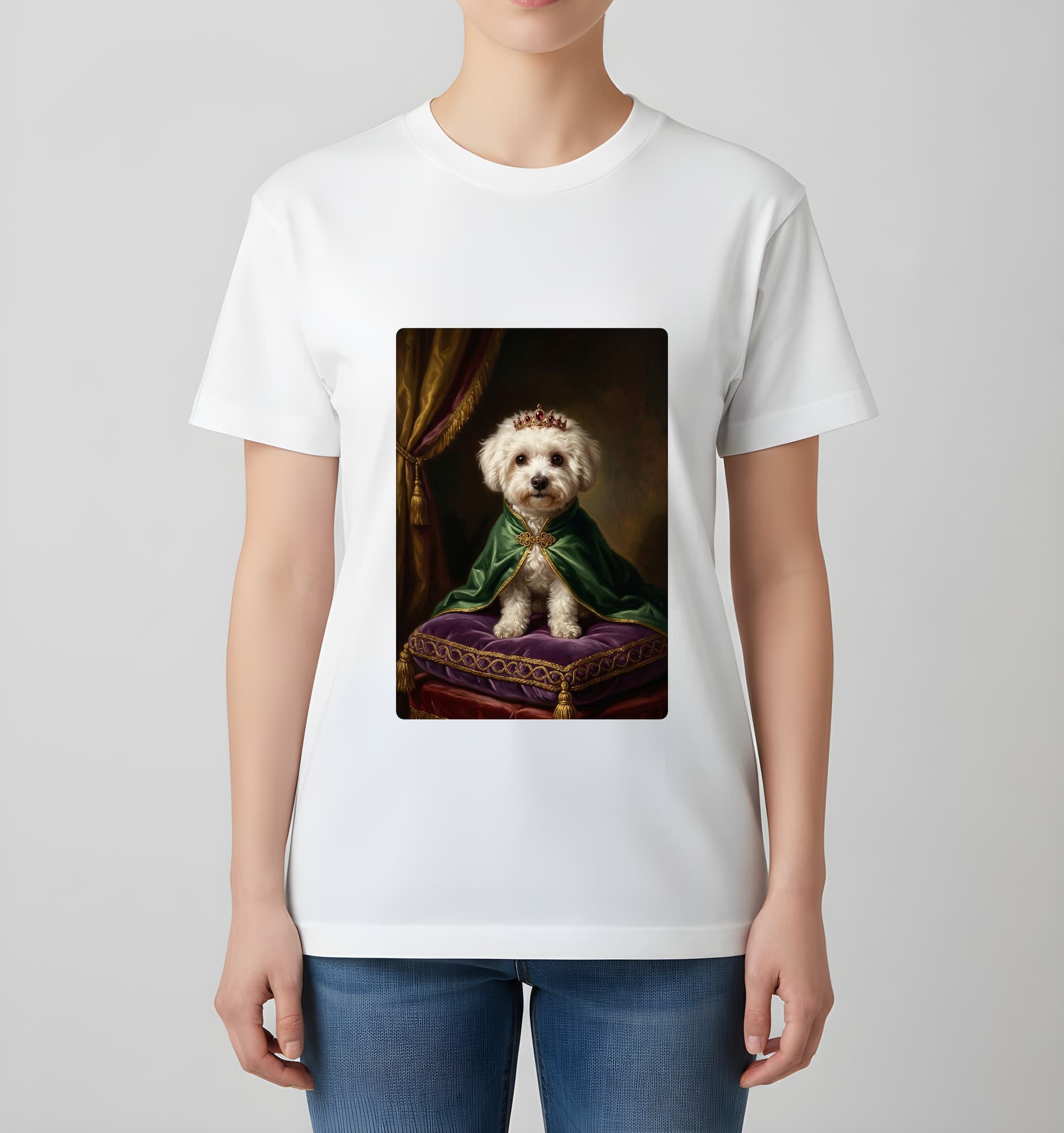 ビションフリーゼのルネサンス肖像画Tシャツ(ホワイト・カラープリント・額縁なし) 4