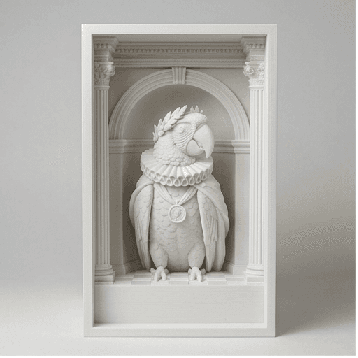 Scarlet Macaw Renaissance Portrait Booknook Diorama
