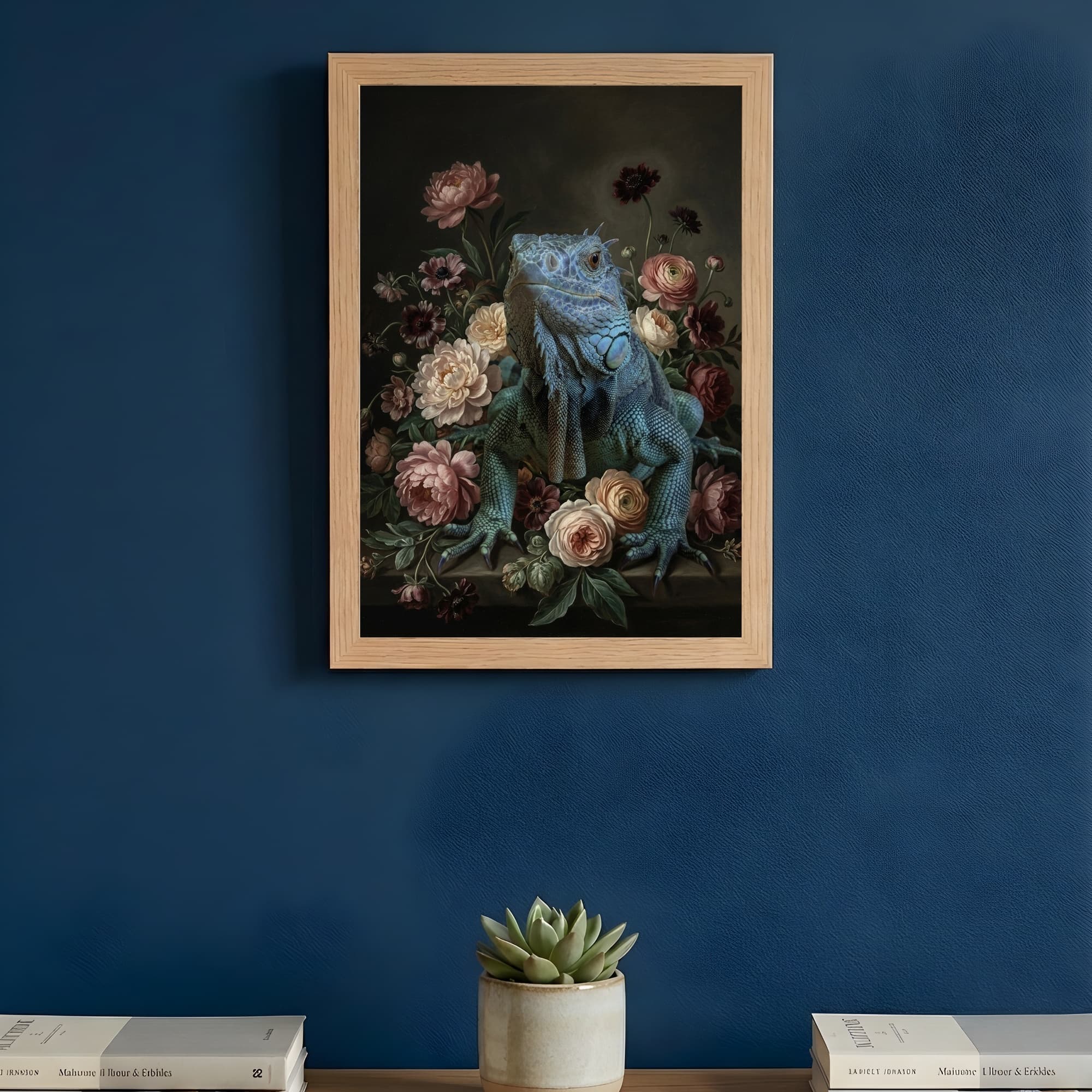 Blue Iguana Floral Oil-Painting Floral Framed Art Print (A4) 3