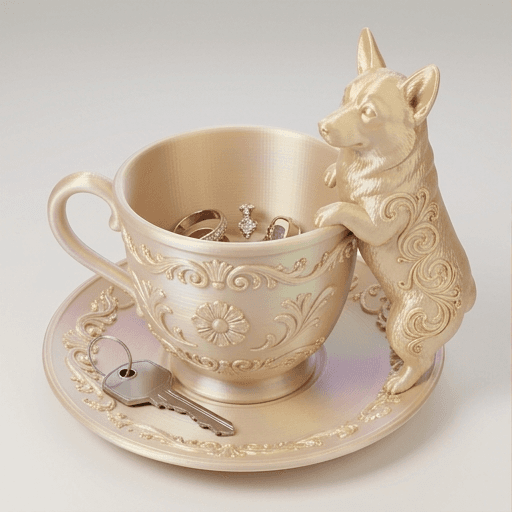 Pembroke Welsh corgi Renaissance Portrait Trinket Tray (Silky Gold)