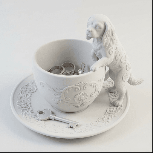 Cavalier King Charles spaniel Renaissance Portrait Trinket Tray (Matte White)