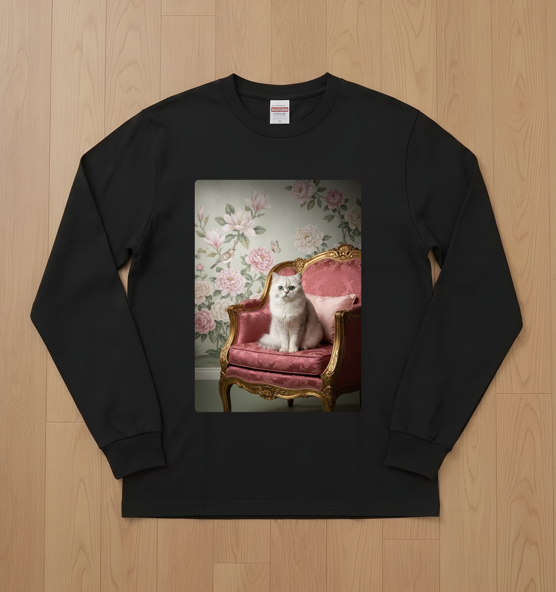 Chinchilla Persian Shabby Pink Oil-Painting Rococo Long Sleeve T-Shirt (Black)