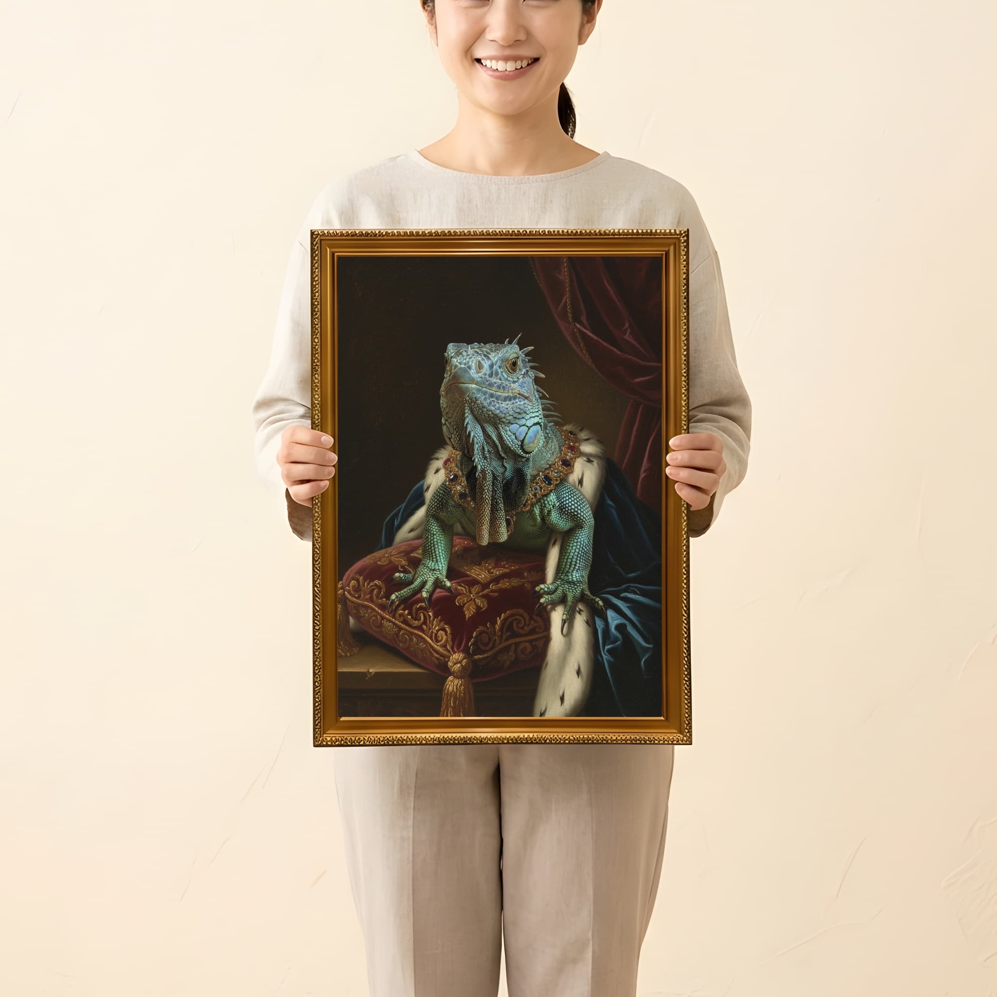 ブルーイグアナのルネサンス肖像画額装プリント(A3サイズ) 2