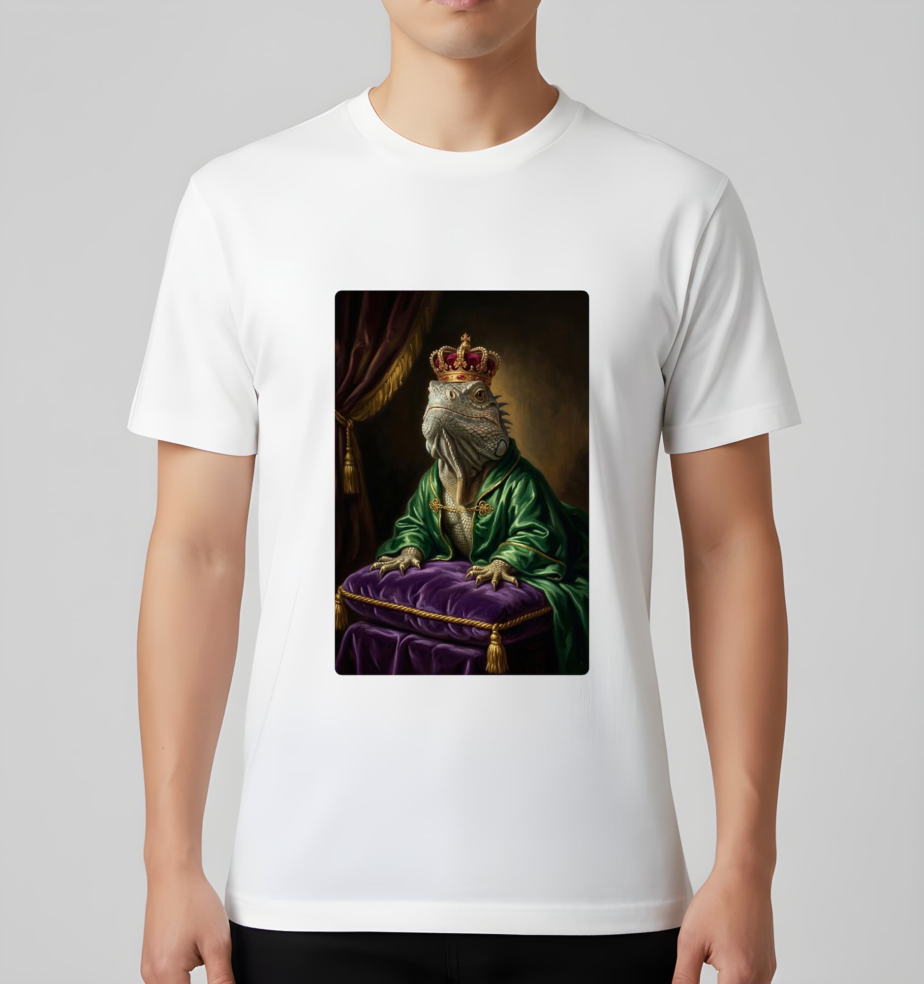 トゲオイグアナのルネサンス肖像画Tシャツ(ホワイト・カラープリント・額縁なし) 3