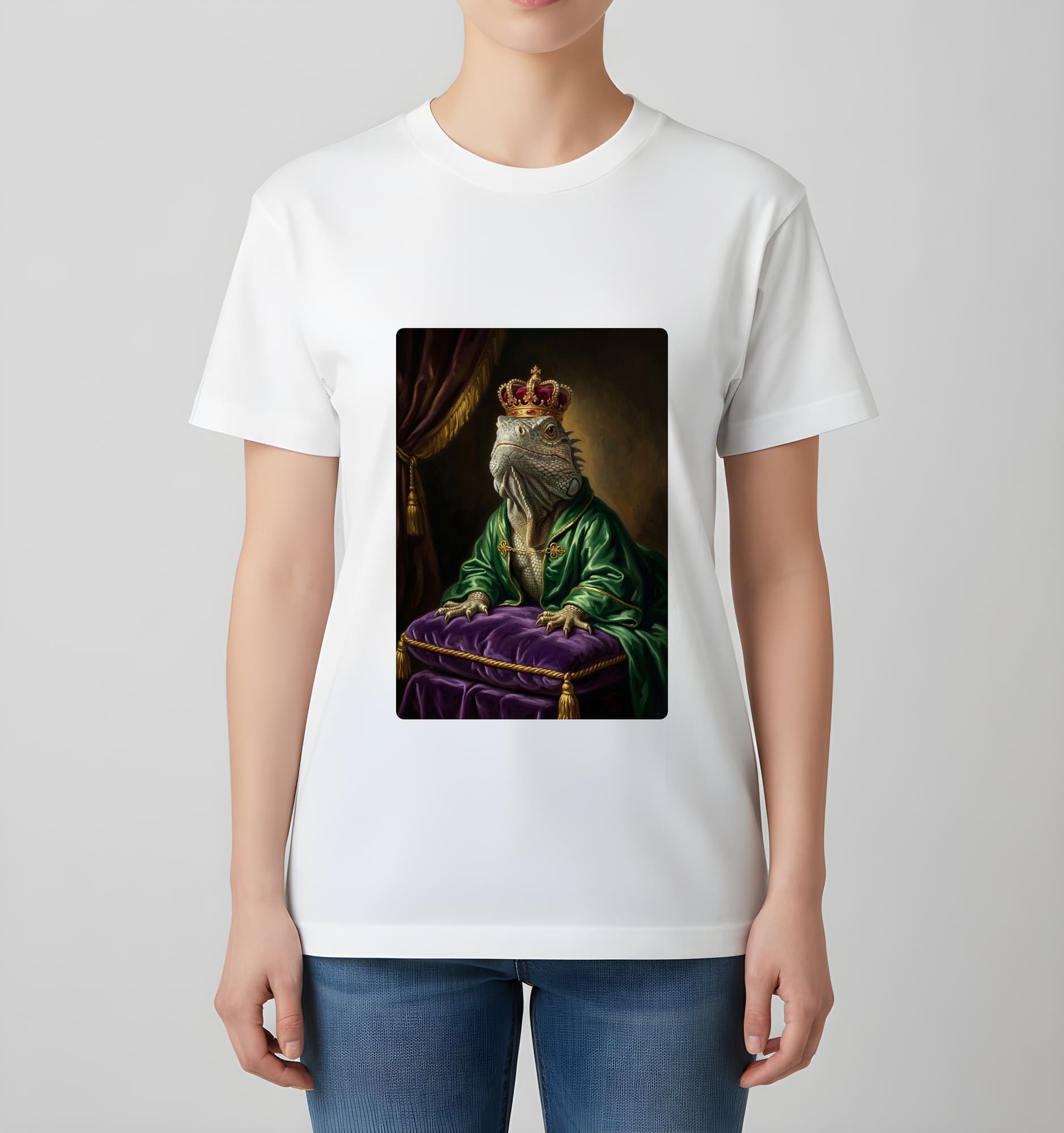 トゲオイグアナのルネサンス肖像画Tシャツ(ホワイト・カラープリント・額縁なし) 4