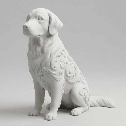 Golden Retrieverのルネサンス肖像画置物(全身オブジェ)(マットホワイト)
