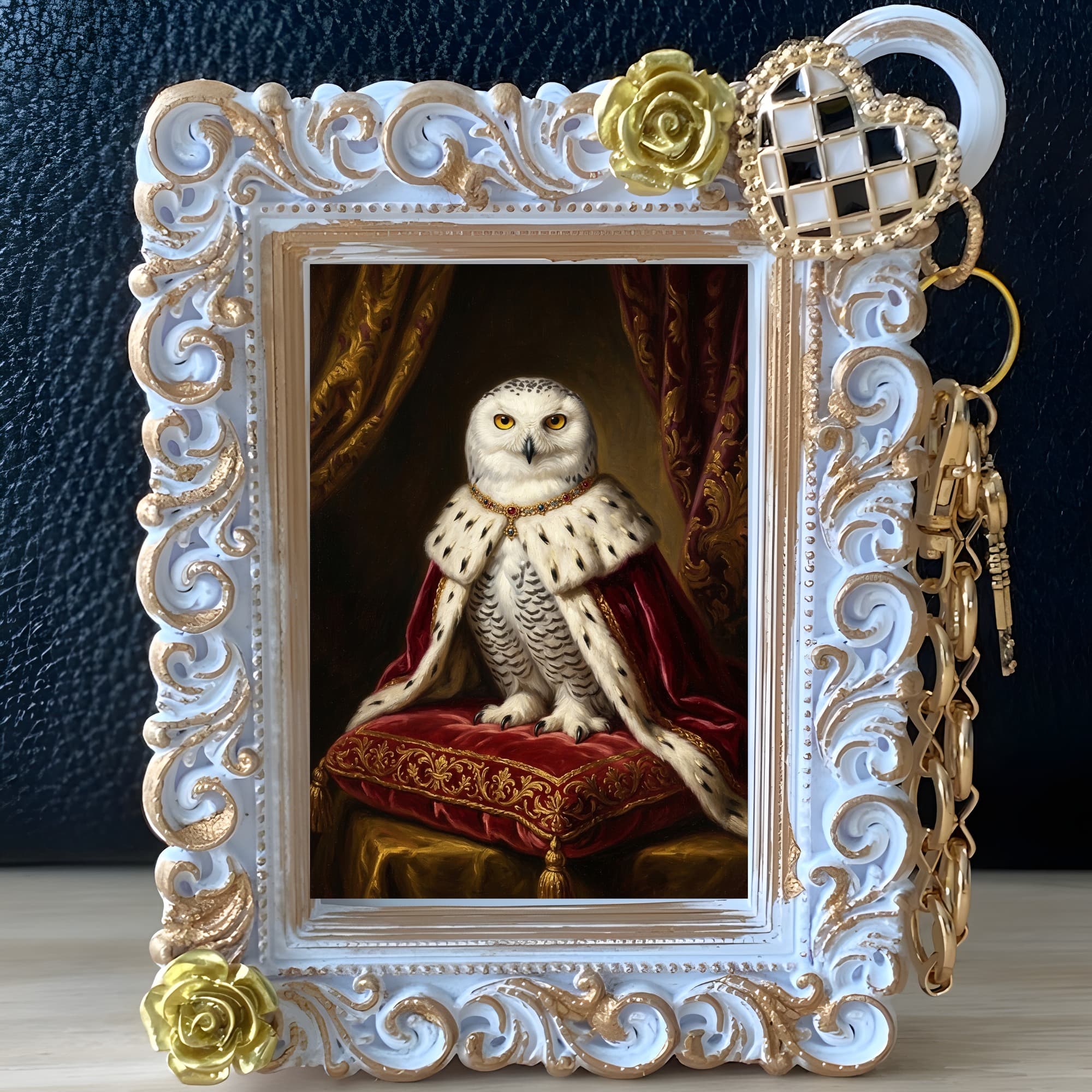 シロフクロウのルネサンス肖像画バッグチャーム(ホワイト) 2