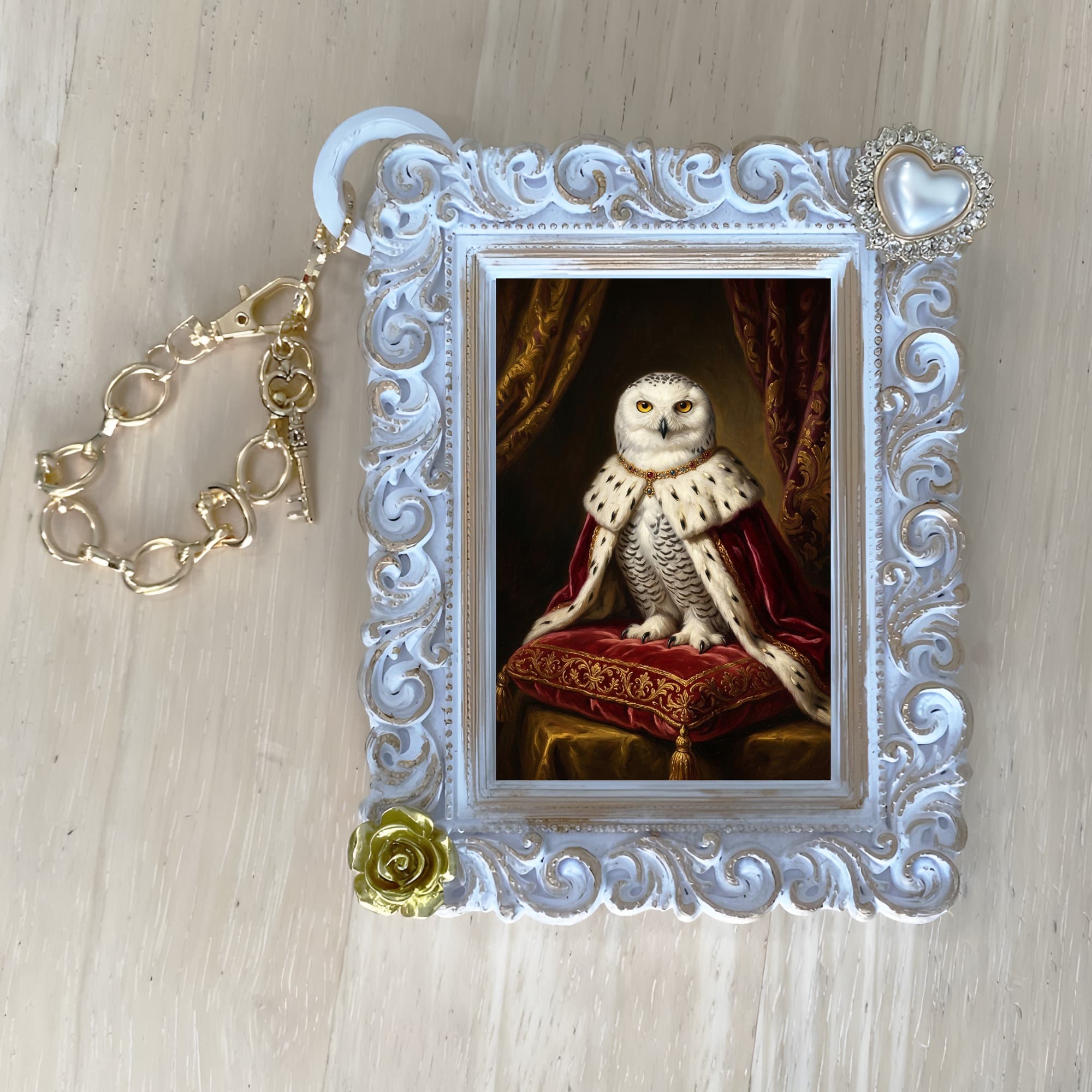 シロフクロウのルネサンス肖像画バッグチャーム(ホワイト) 4