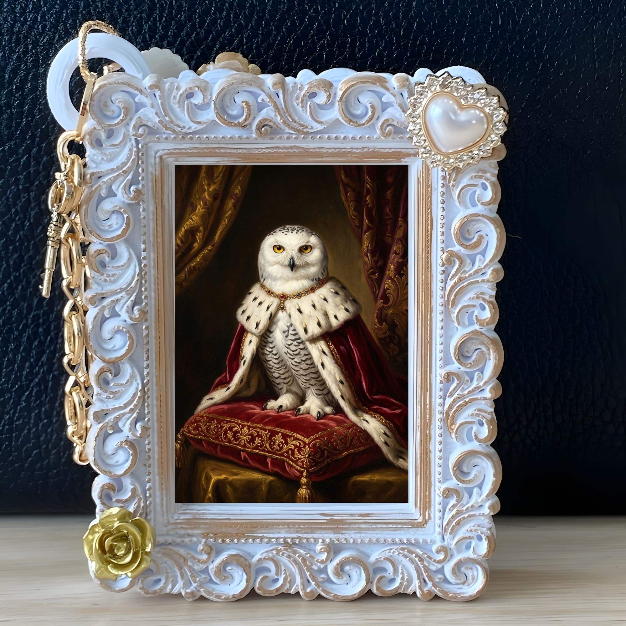 シロフクロウのルネサンス肖像画バッグチャーム(ホワイト) 5