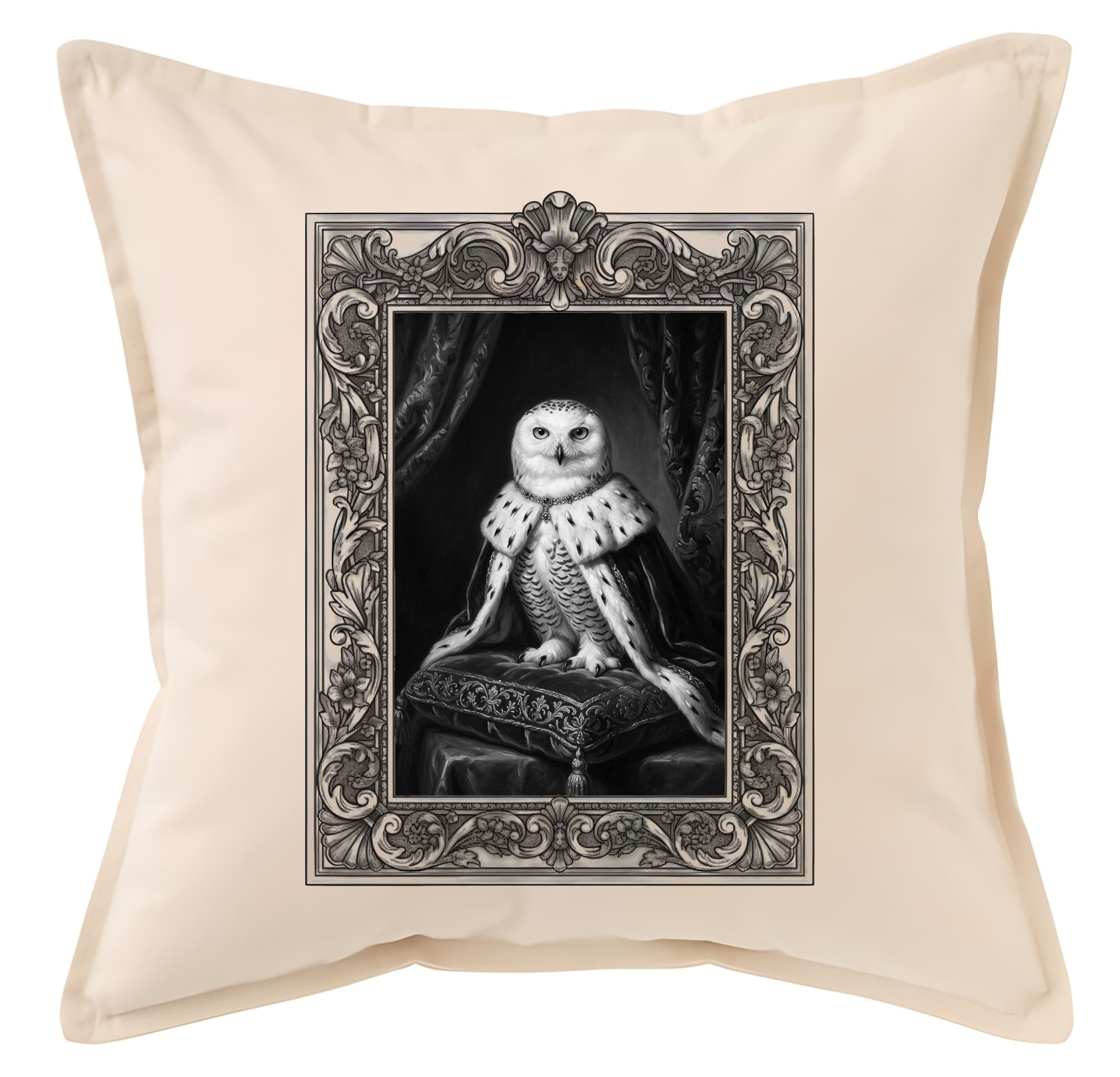 Snowy owl Renaissance Portrait Throw Cushion (Framed Design)
