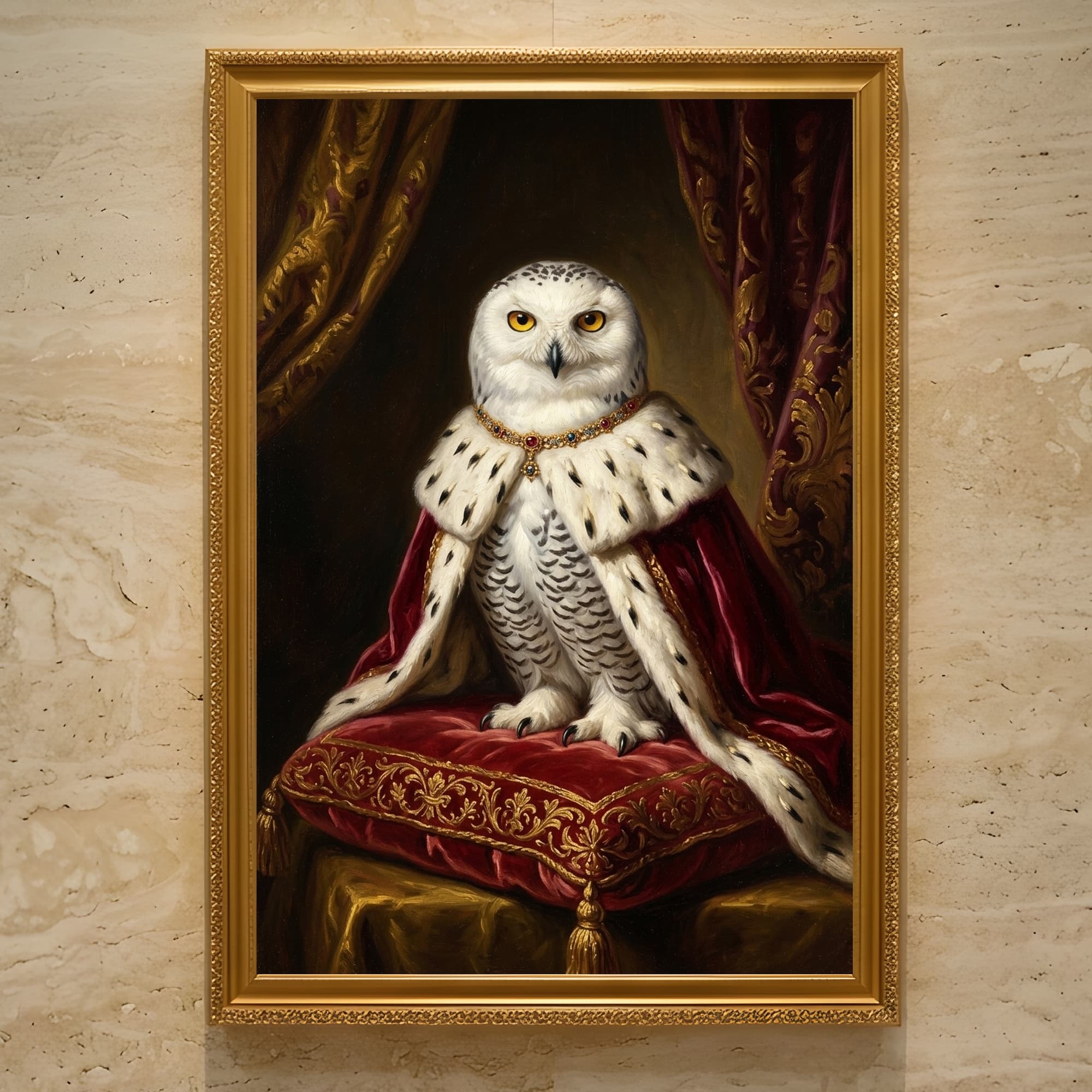 シロフクロウのルネサンス肖像画額装プリント(A3サイズ)