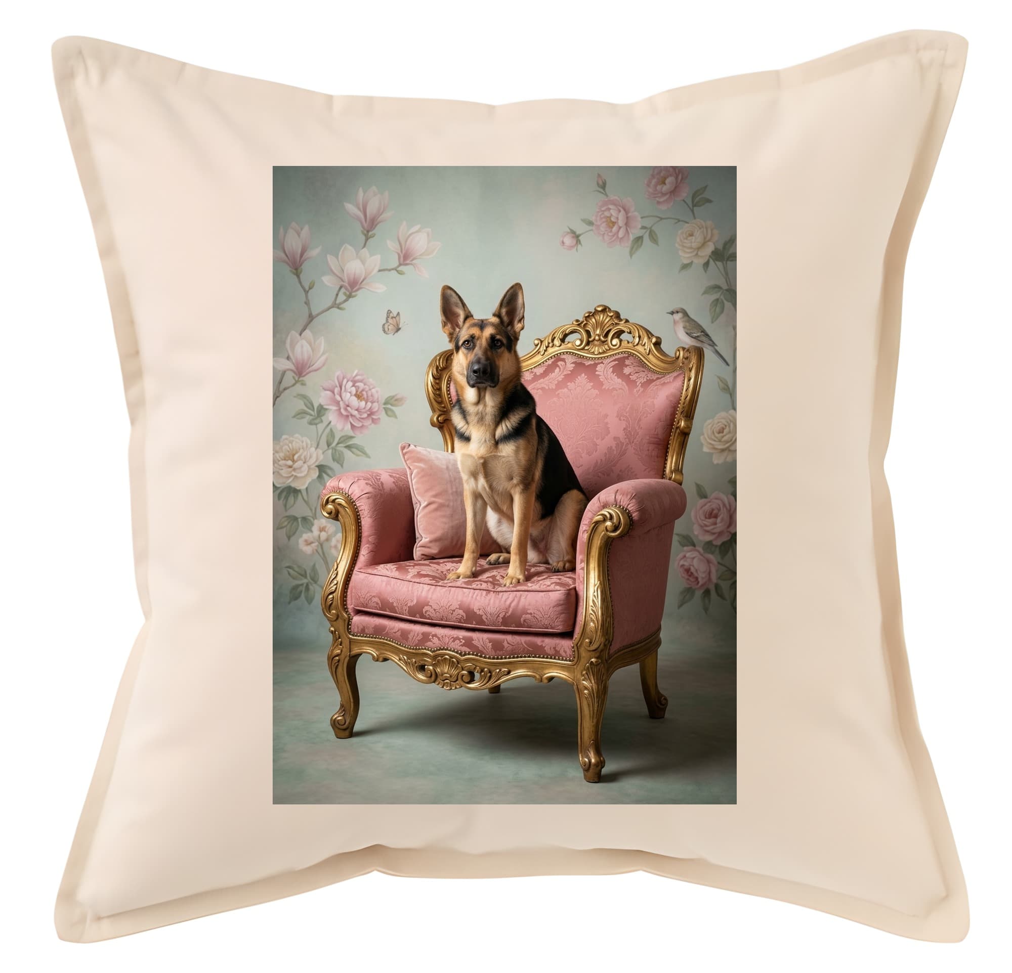German shepherd Shabby Pink Oil-Painting Rococo Cushion