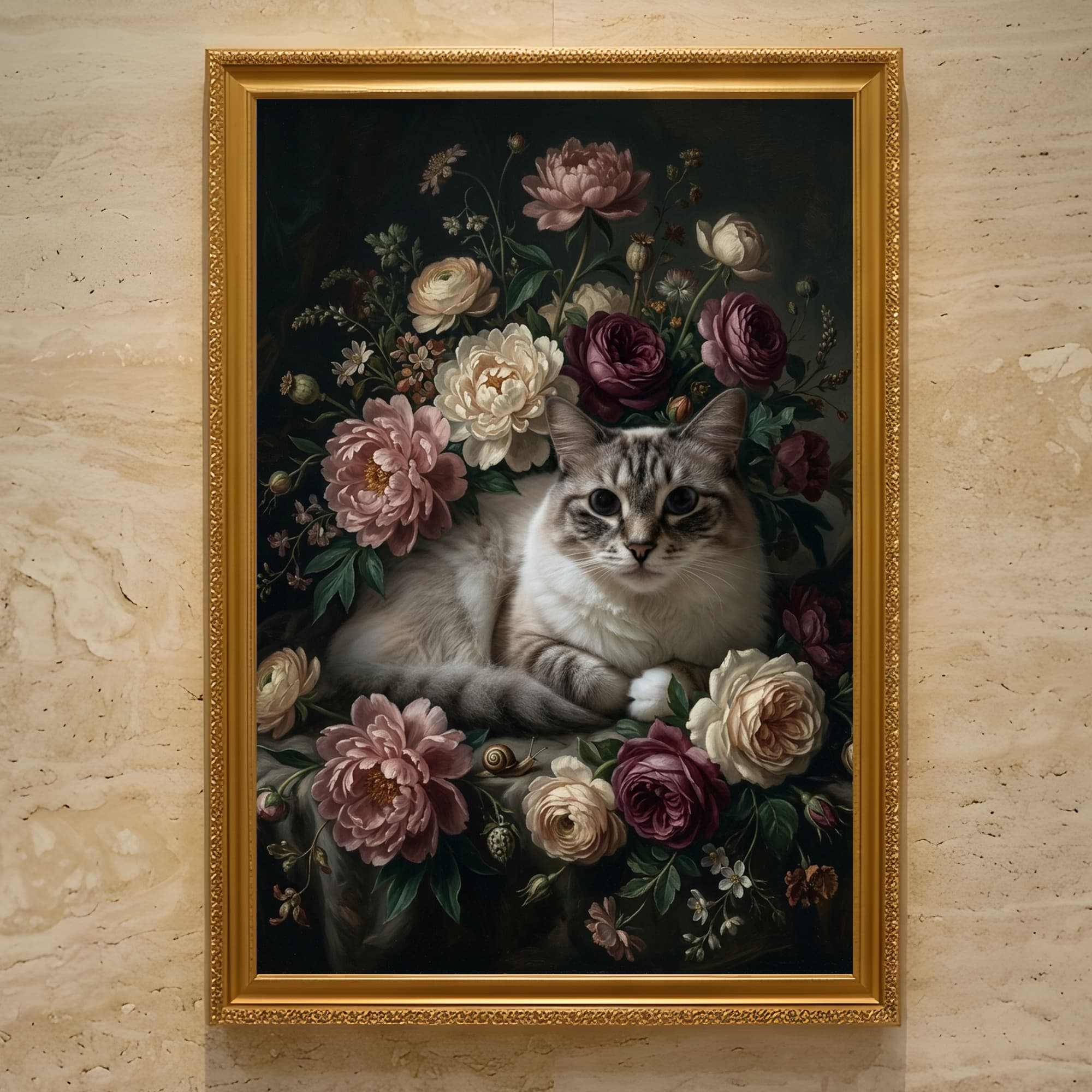 Ragdoll Floral Oil-Painting Floral Framed Art Print (A3)