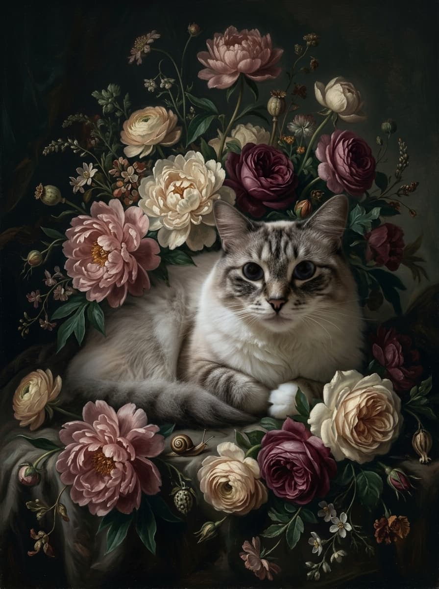 Ragdoll Floral Oil-Painting Floral Framed Art Print (A3) 4