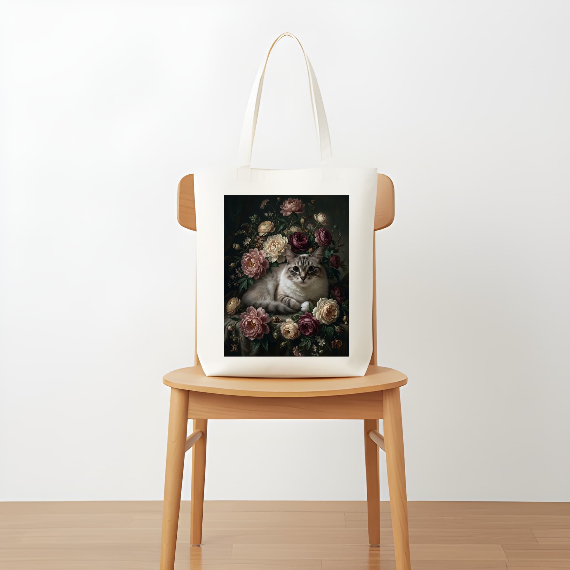 ラグドールの花の油絵風アート花柄トートバッグ 5