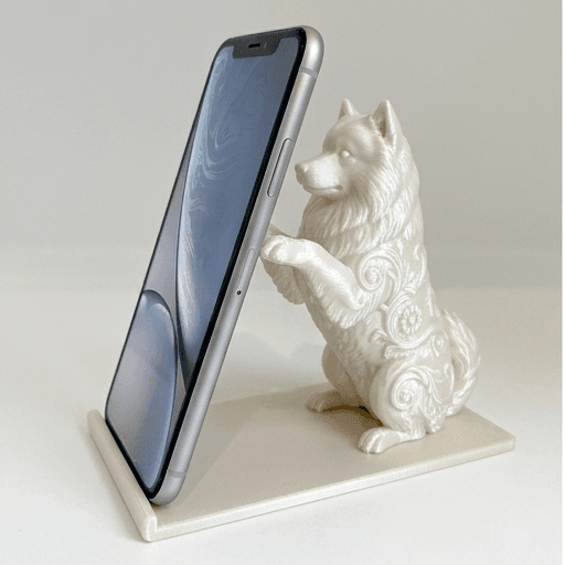サモエドのルネサンス肖像画スマホスタンド(シルクホワイト)