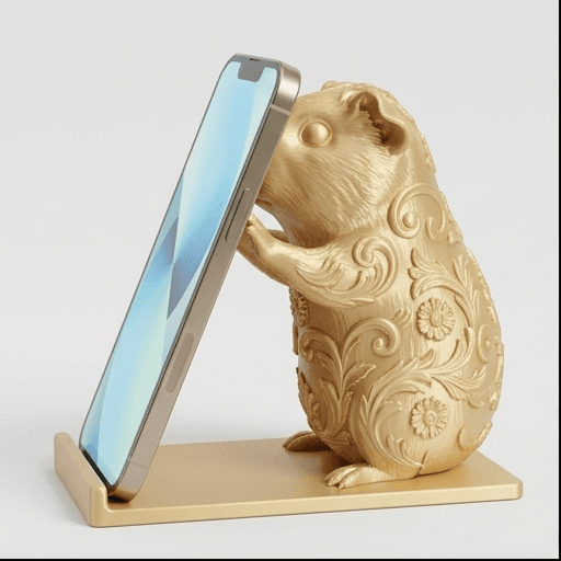 モルモットのルネサンス肖像画スマホスタンド(シルクゴールド)