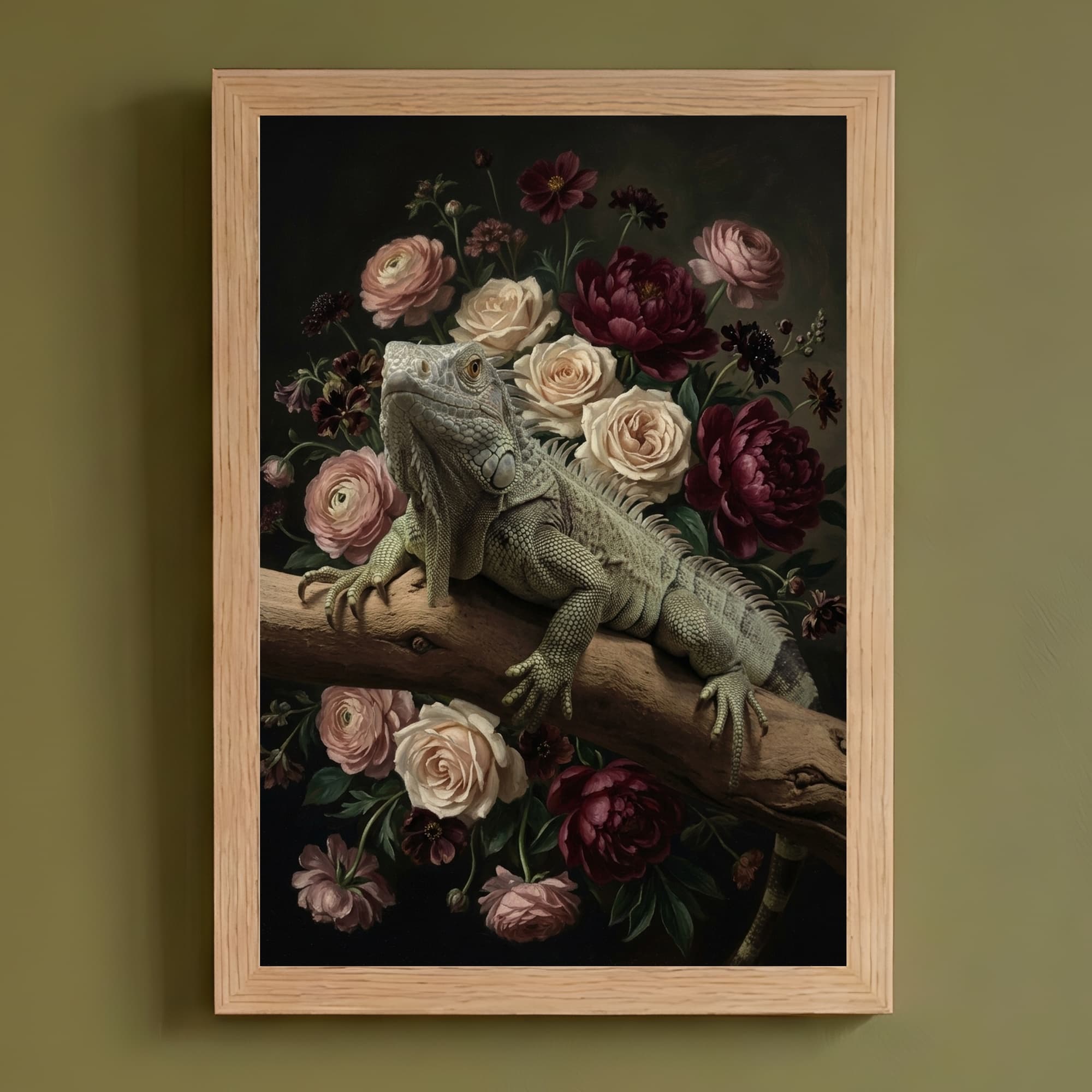 Spiny-tailed Iguana Floral Oil-Painting Floral Framed Art Print (A4)