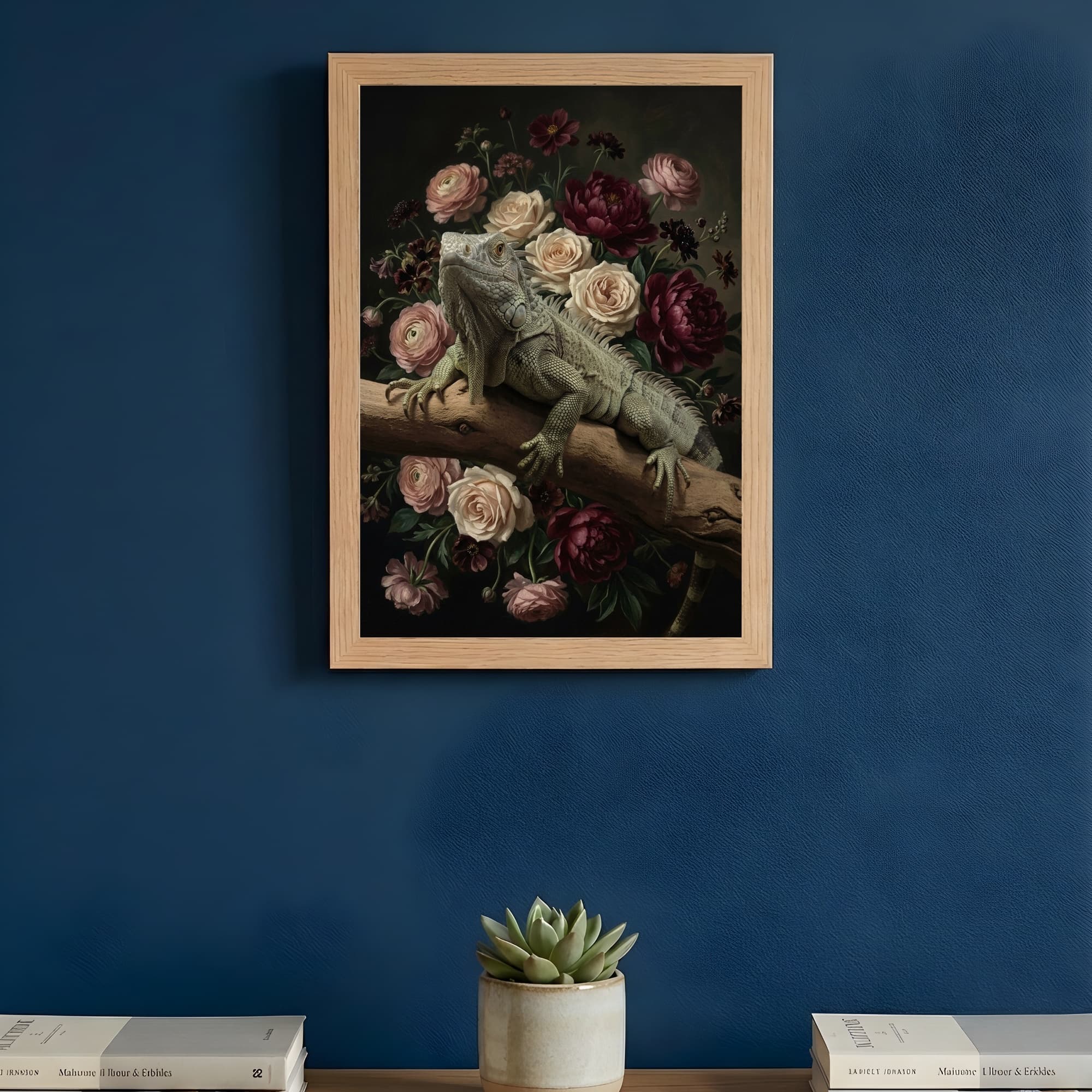 Spiny-tailed Iguana Floral Oil-Painting Floral Framed Art Print (A4) 3