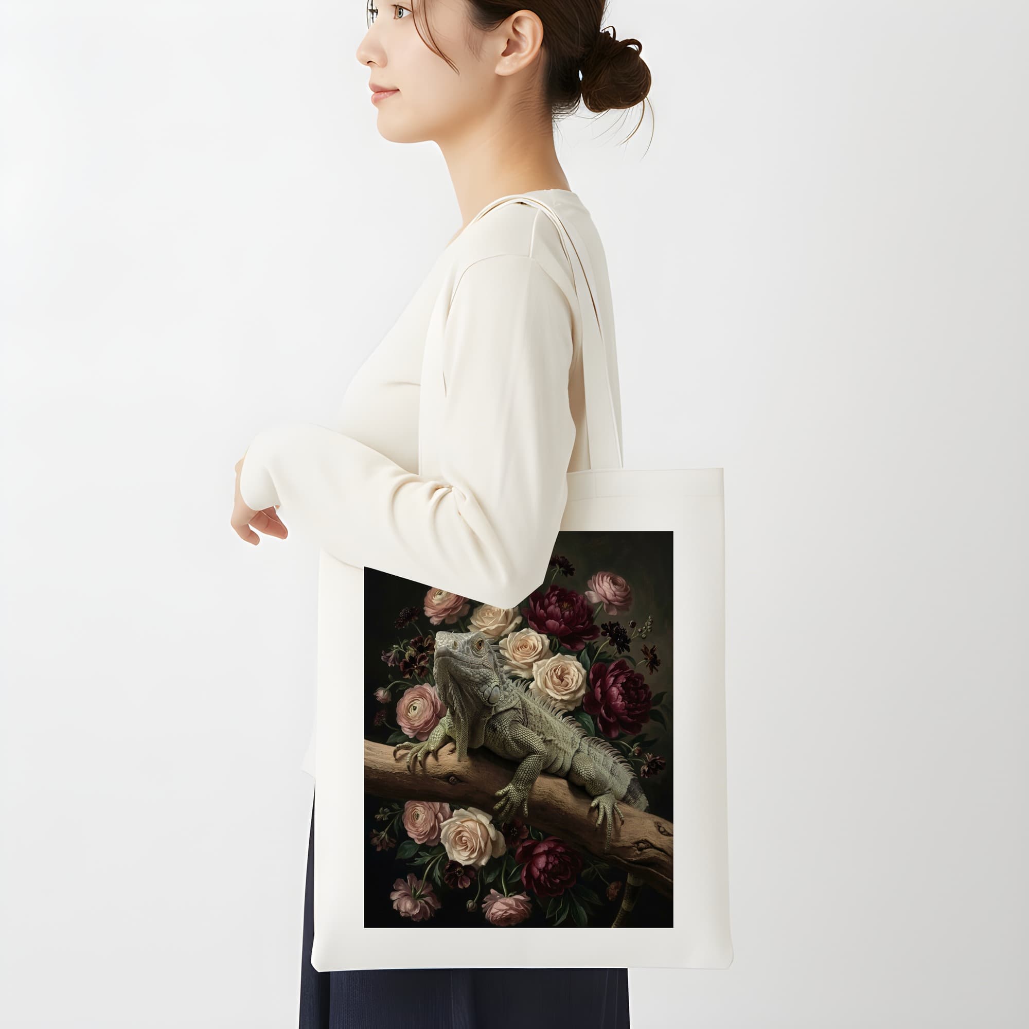 トゲオイグアナの花の油絵風アート花柄トートバッグ 2