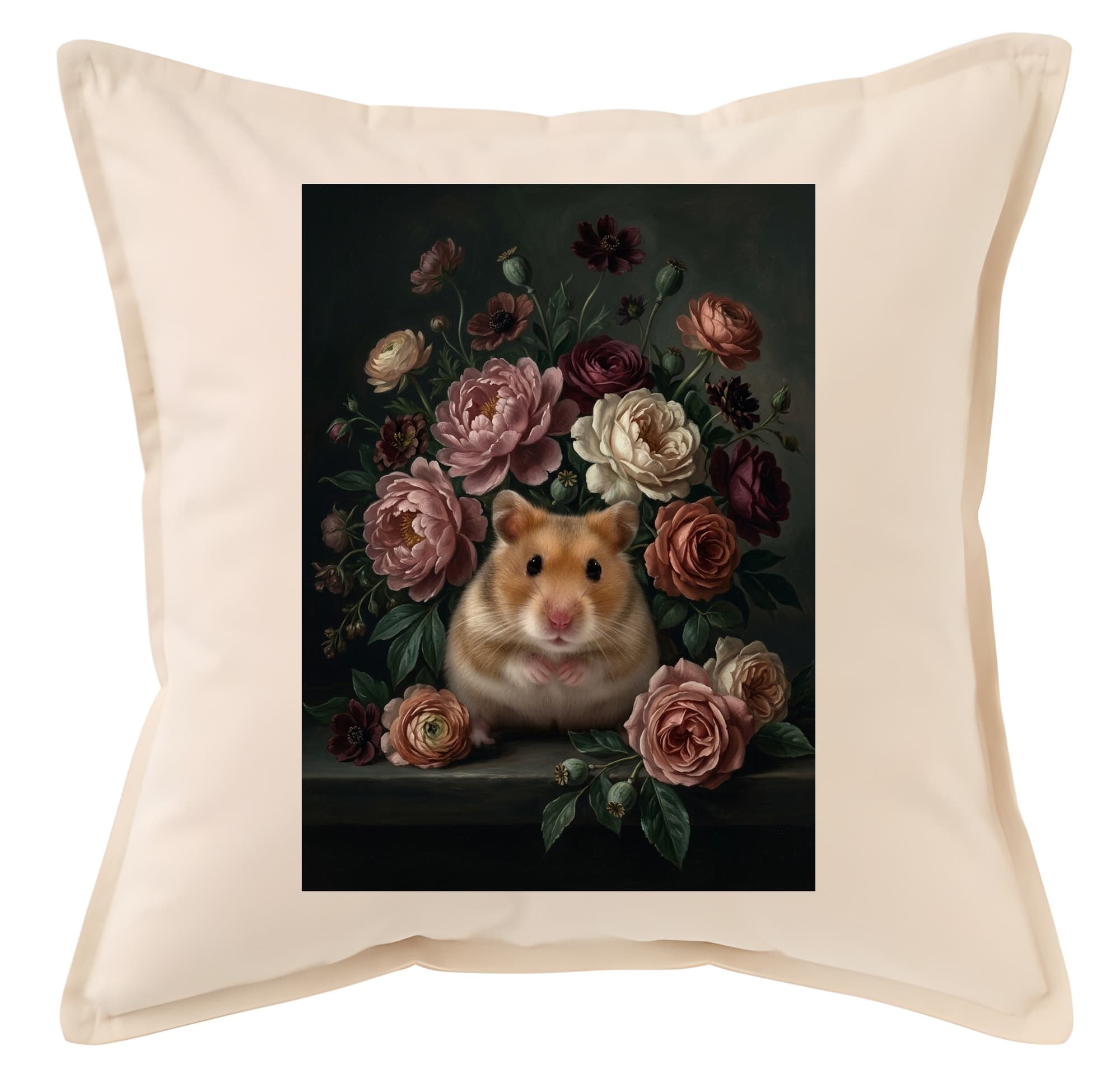 キンクマハムスターの花の油絵風アート花柄クッション