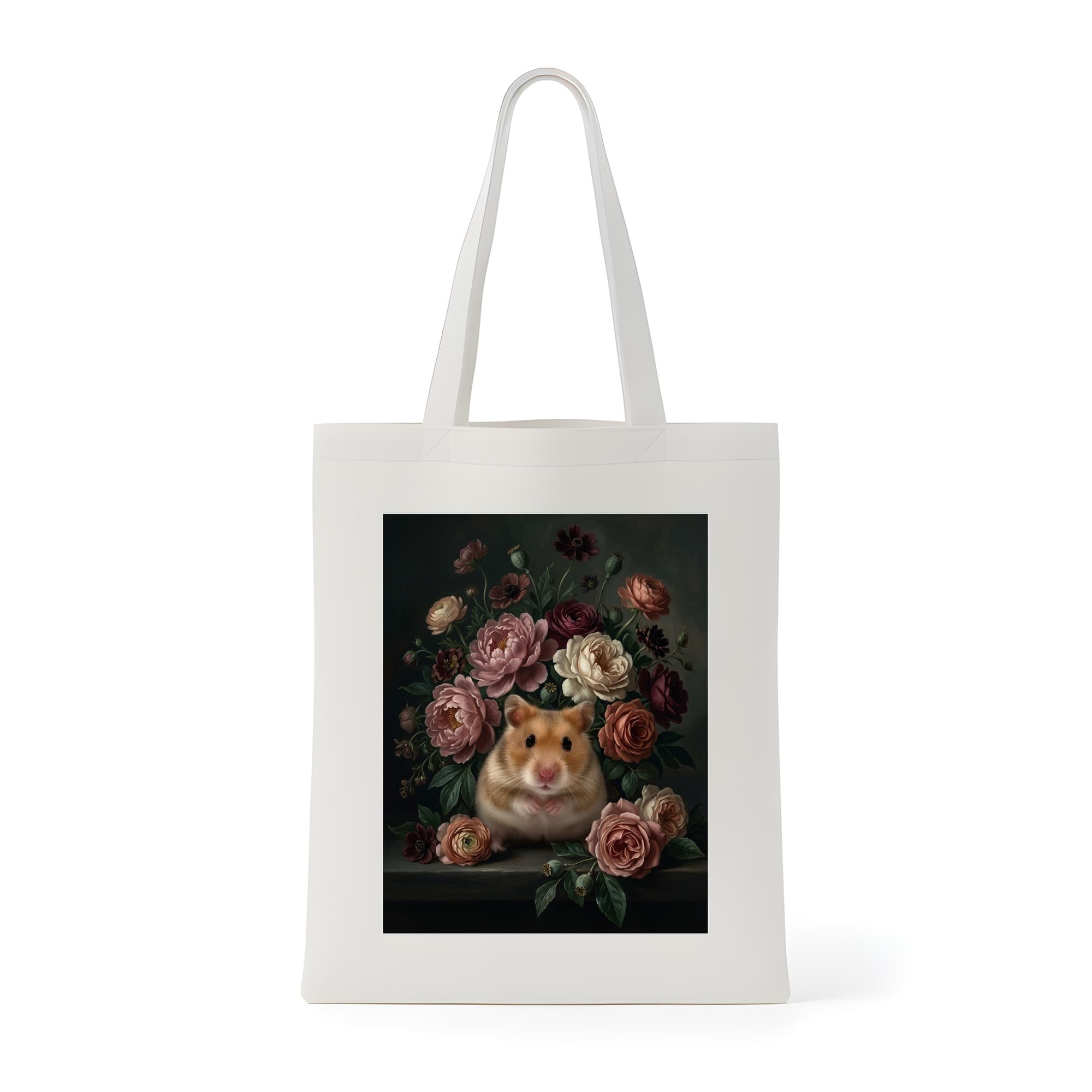 キンクマハムスターの花の油絵風アート花柄トートバッグ